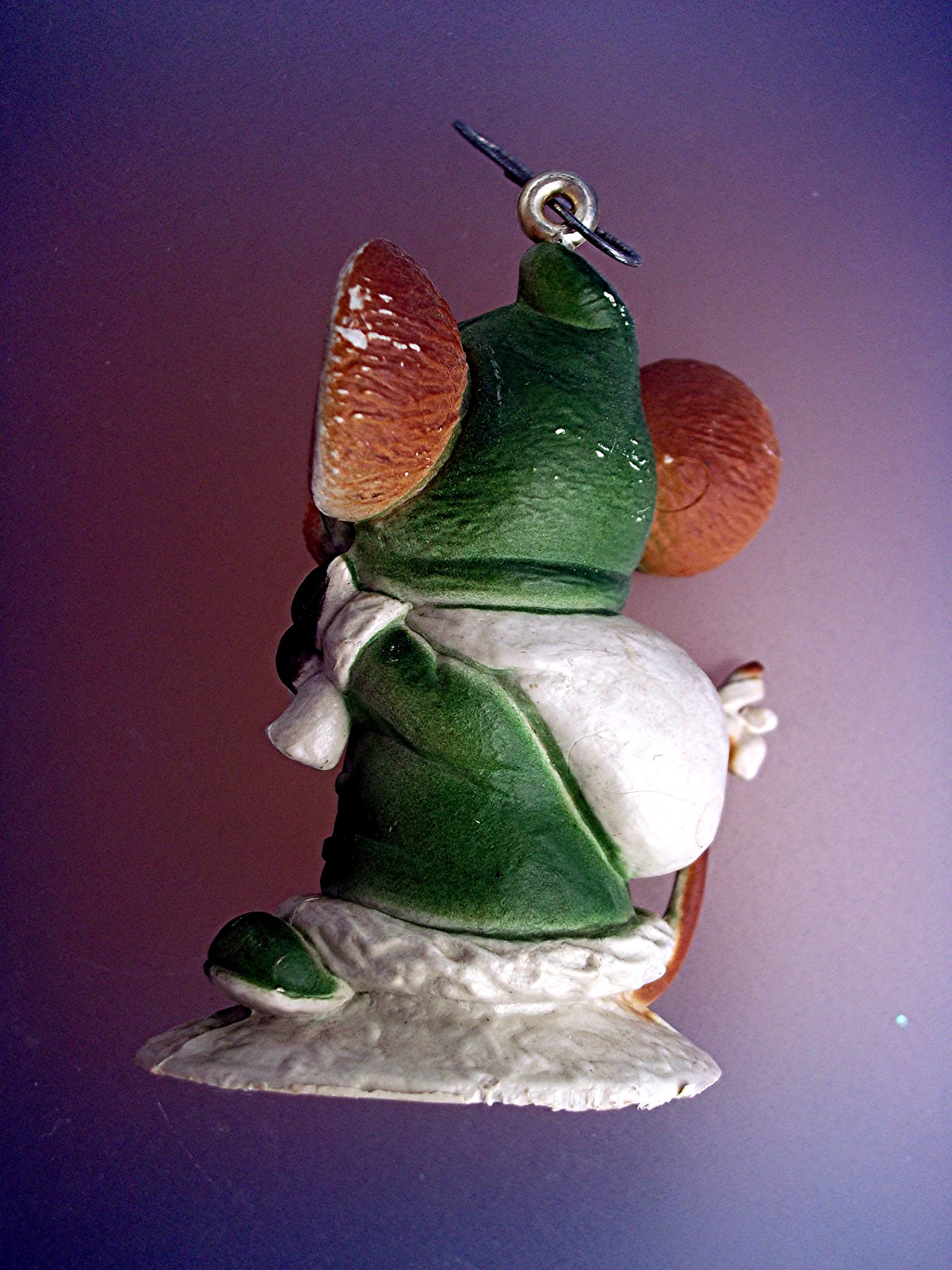 Christmas Ornament Mouse in green outfit and a bow