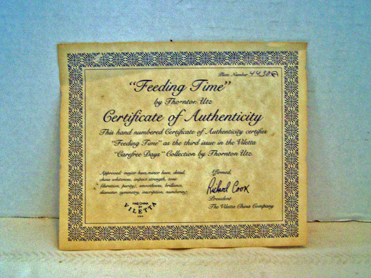Feeding Time Decorator Plate w/ Cert. of Authenticity,