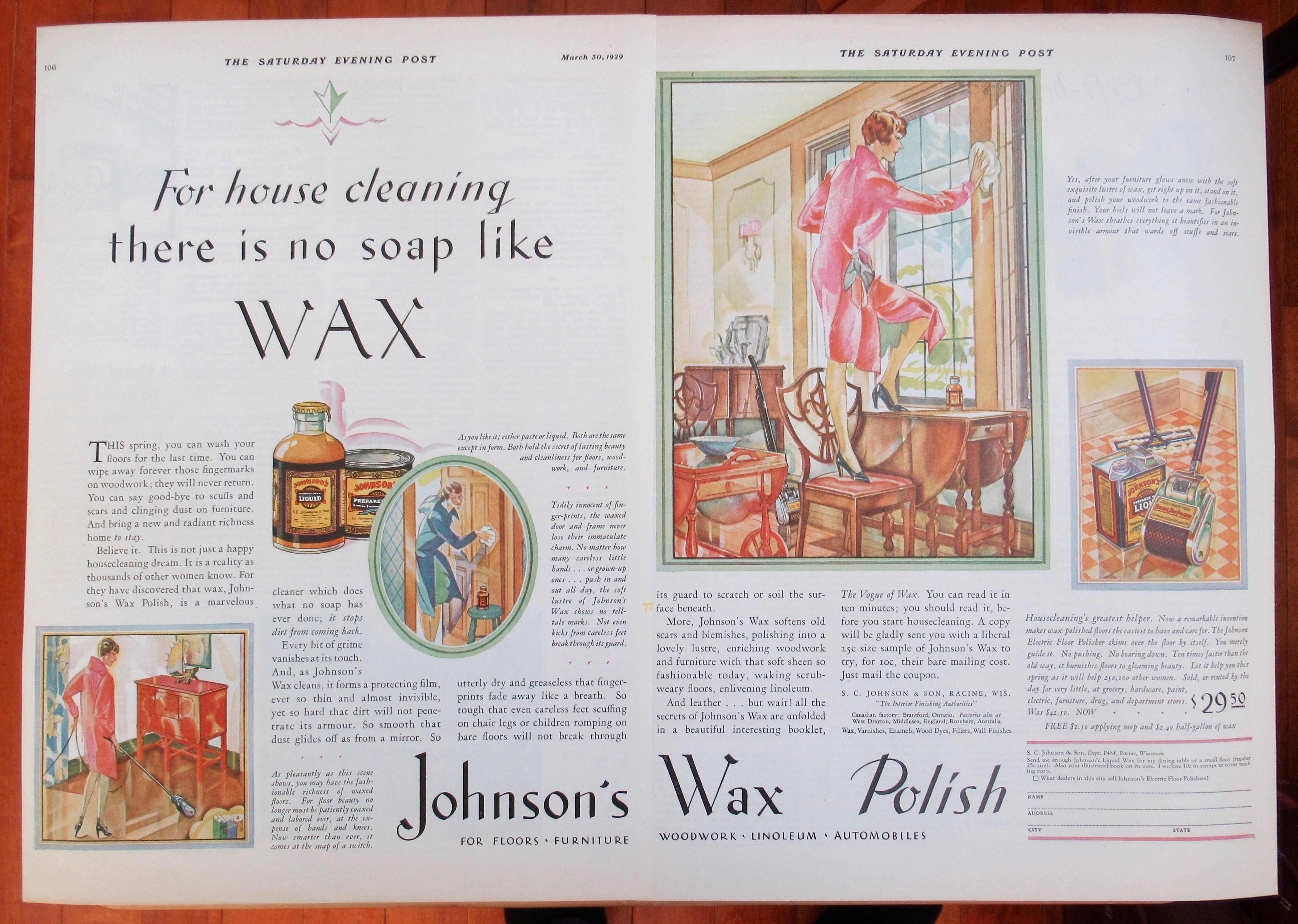 1929 Johnson's Wax Polish with Women Cleaning