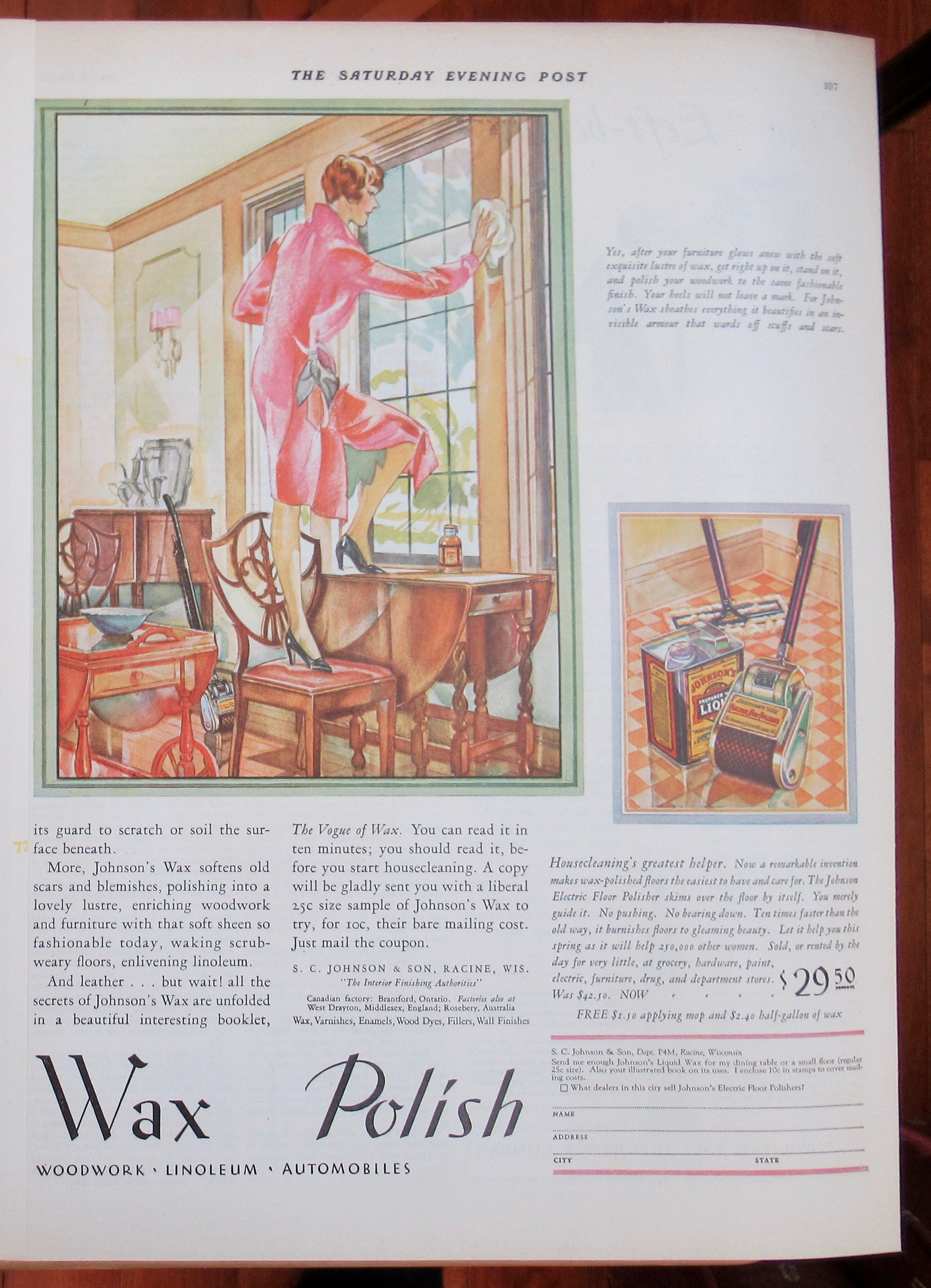 1929 Johnson's Wax Polish with Women Cleaning