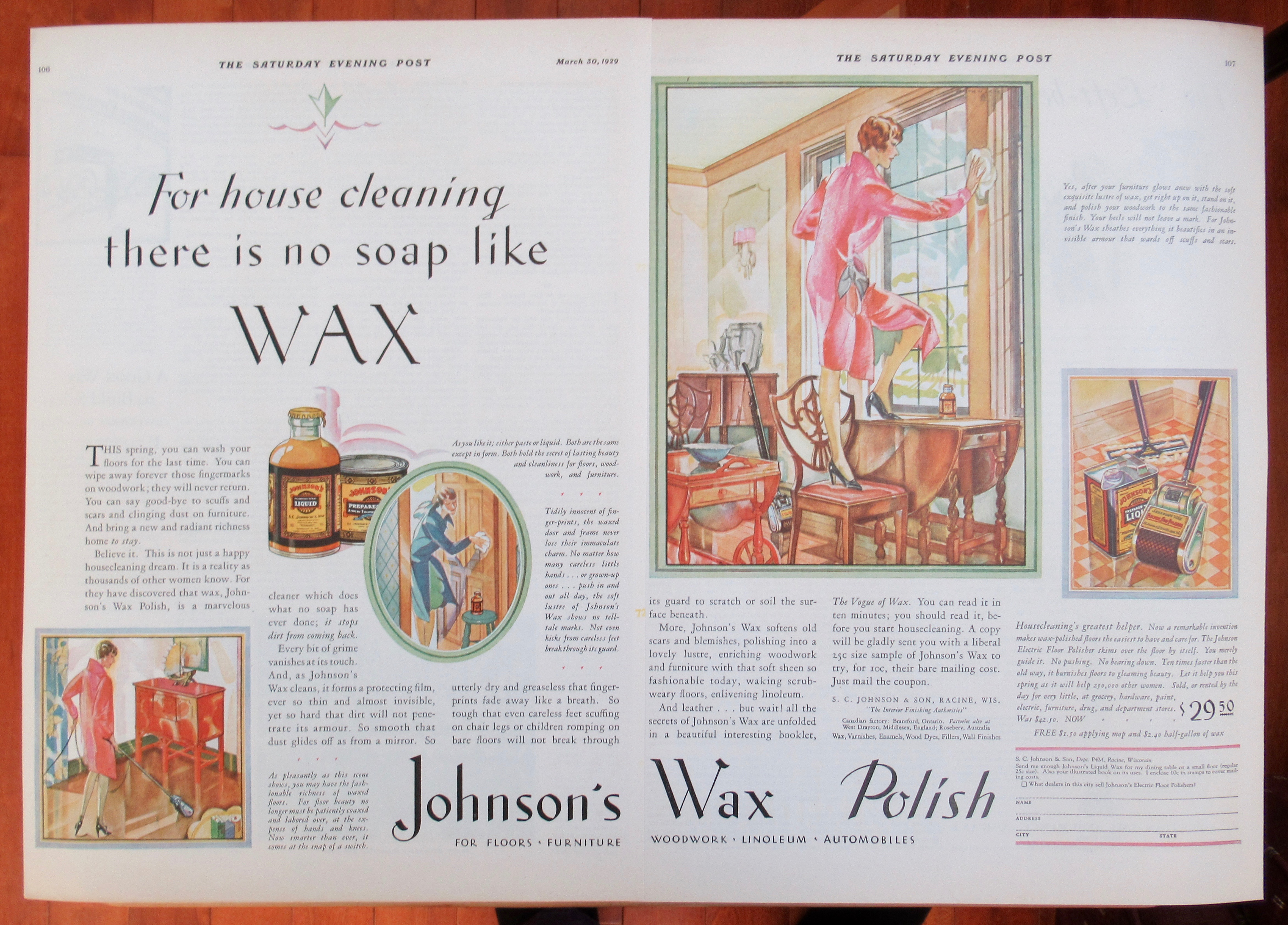 1929 Johnson's Wax Polish with Women Cleaning