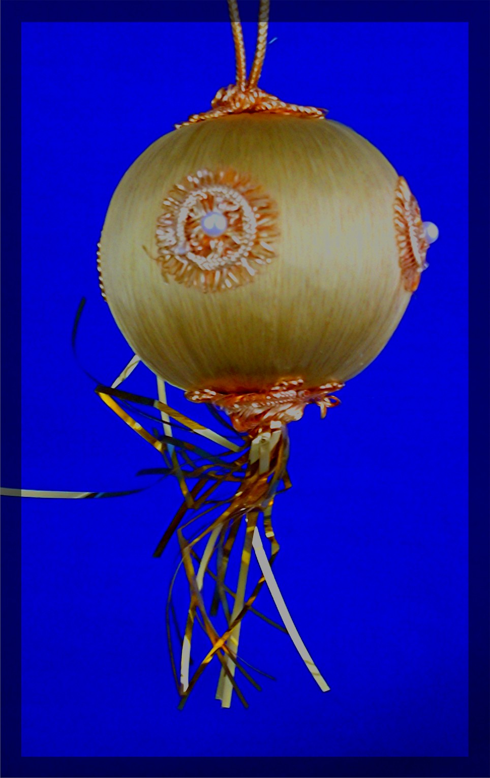 Christmas Tree Ornament Gold Silk Thread Pearl Beads