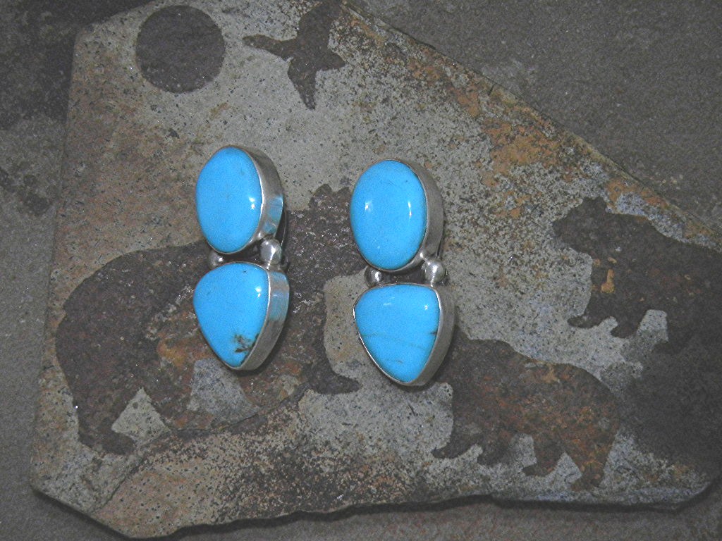 David Troutman  Sterling Silver  Turquoise Clip Earring