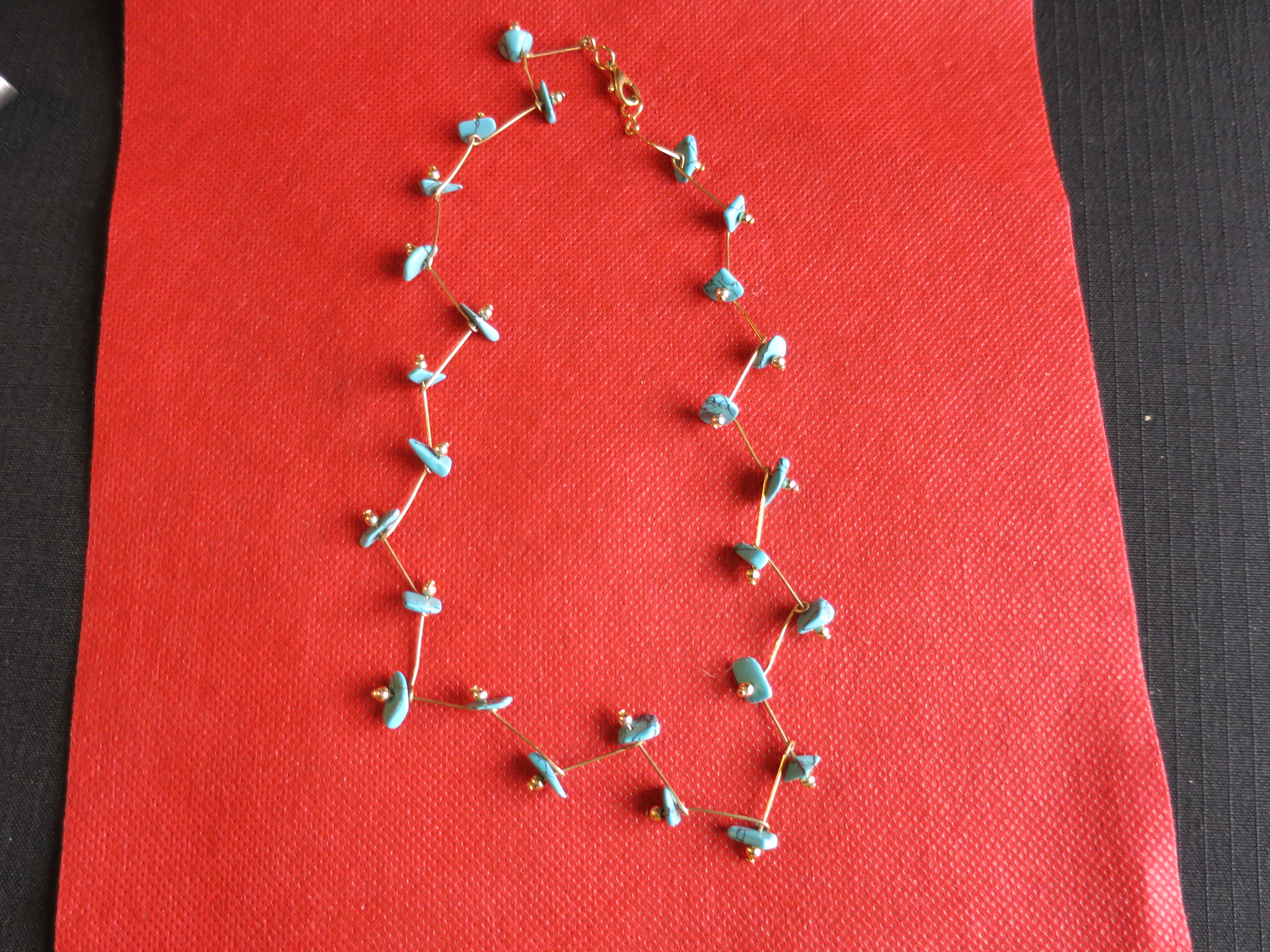 Faux Turquoise gold tone necklace Geometric Design