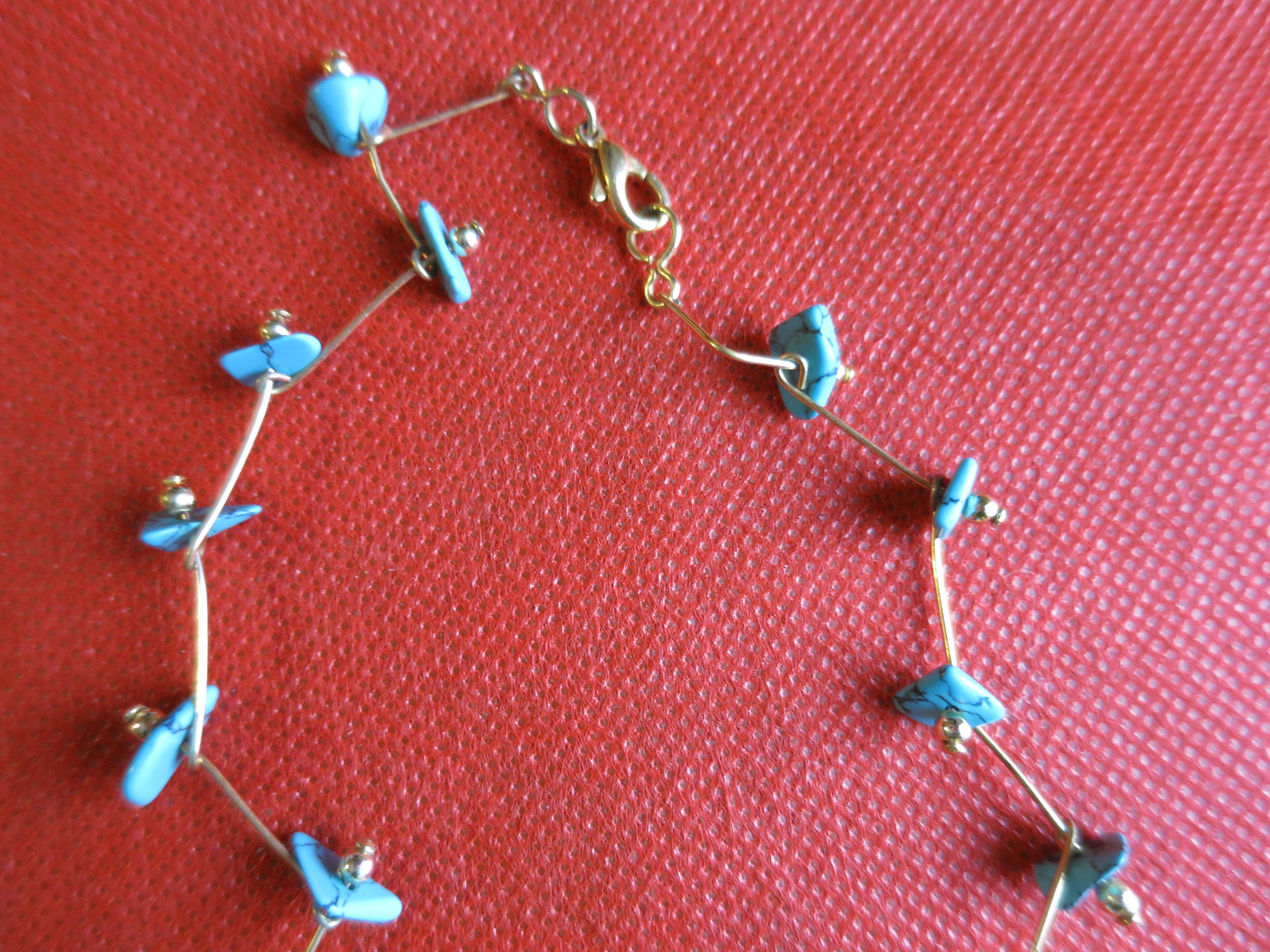 Faux Turquoise gold tone necklace Geometric Design