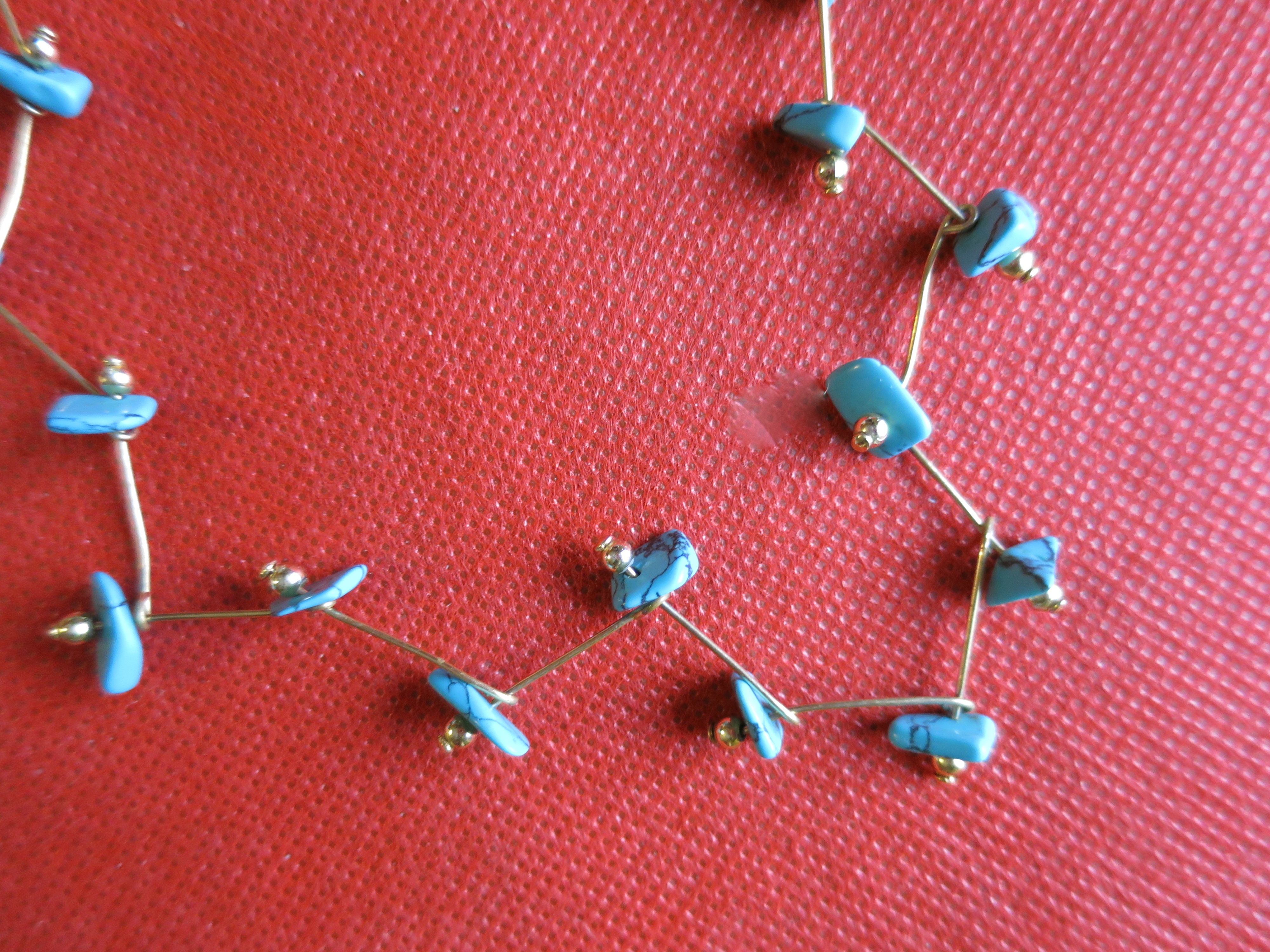 Faux Turquoise gold tone necklace Geometric Design