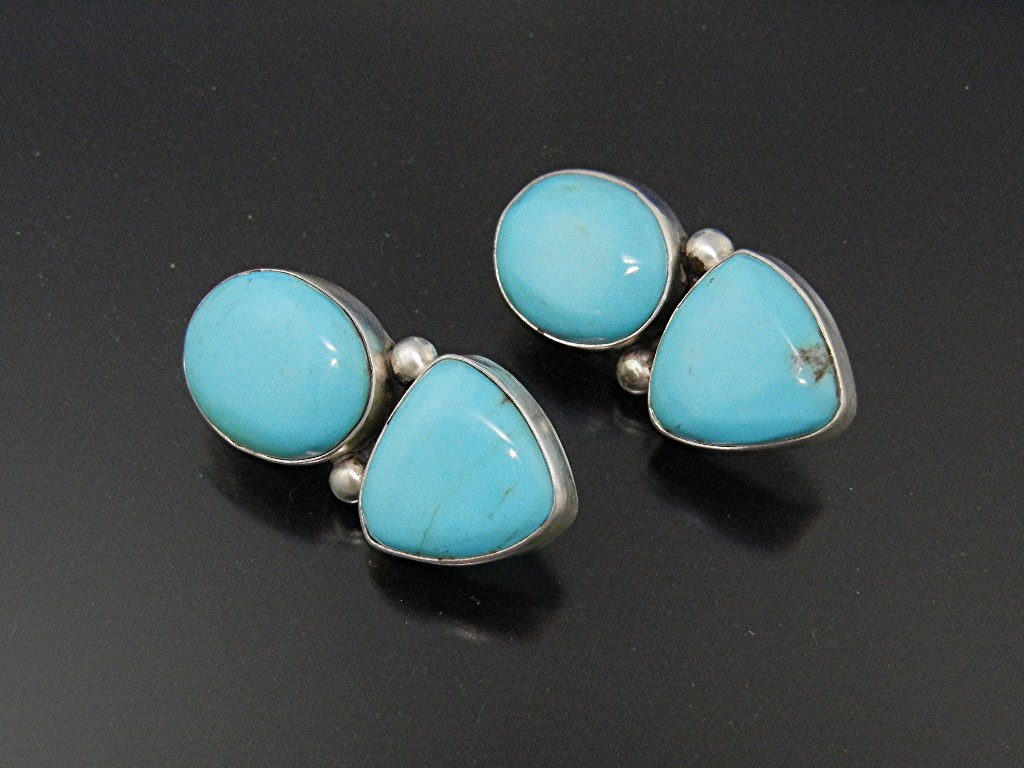 David Troutman  Sterling Silver  Turquoise Clip Earring