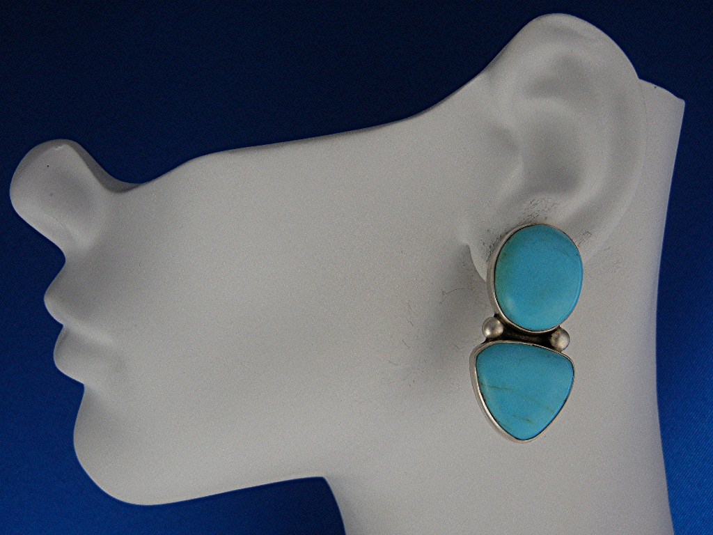 David Troutman  Sterling Silver  Turquoise Clip Earring