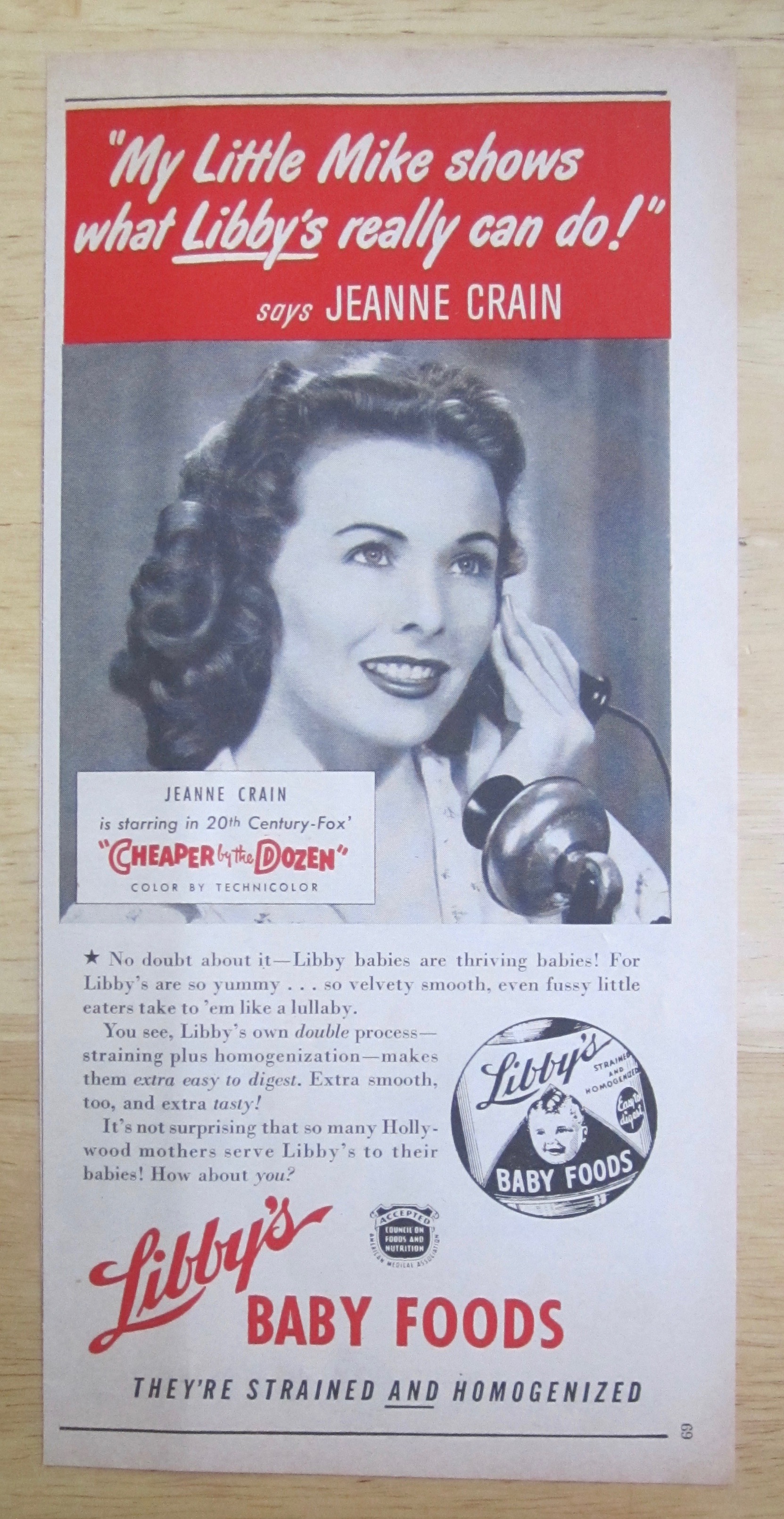1950 Libby's Baby Food with Jeanne Crain