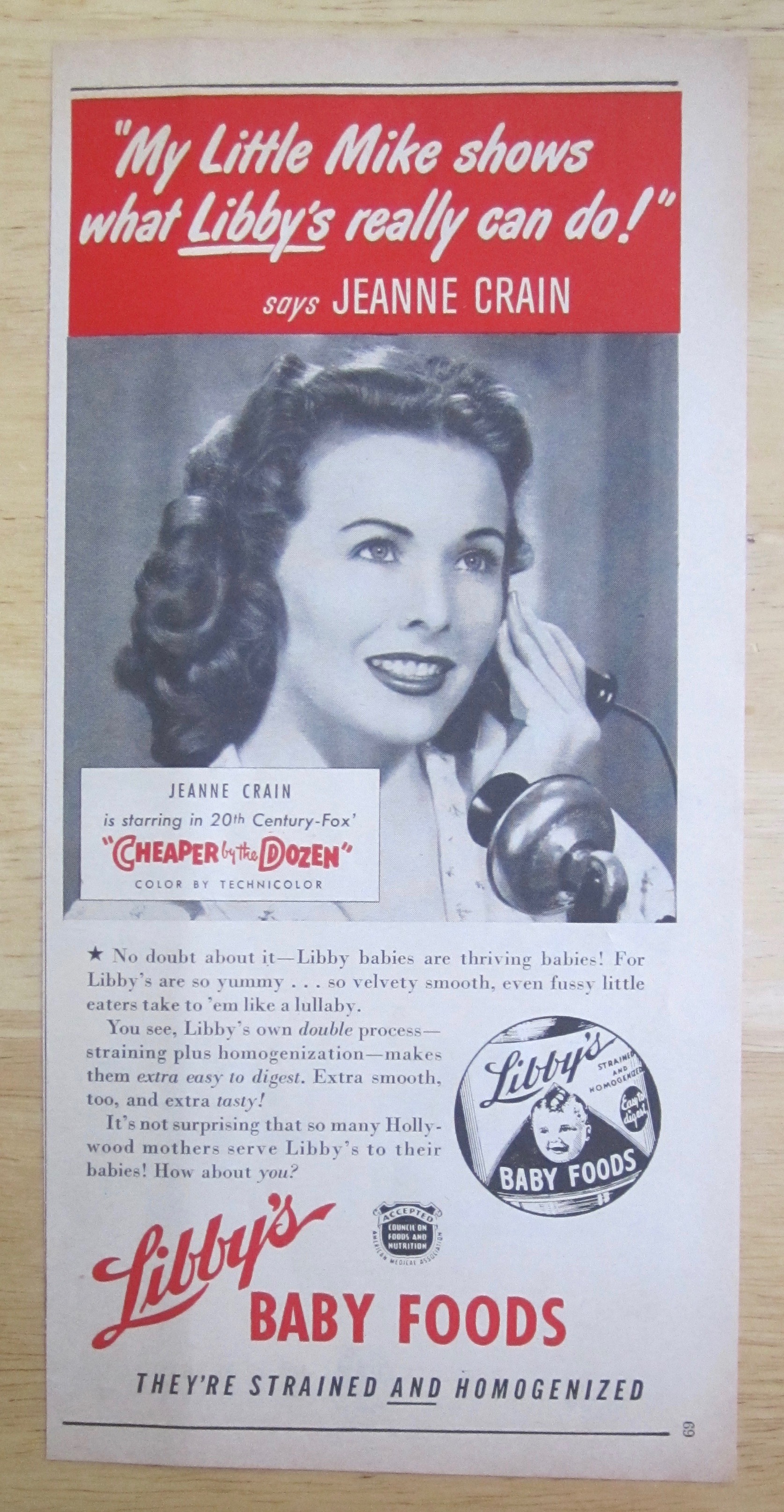 1950 Libby's Baby Food with Jeanne Crain