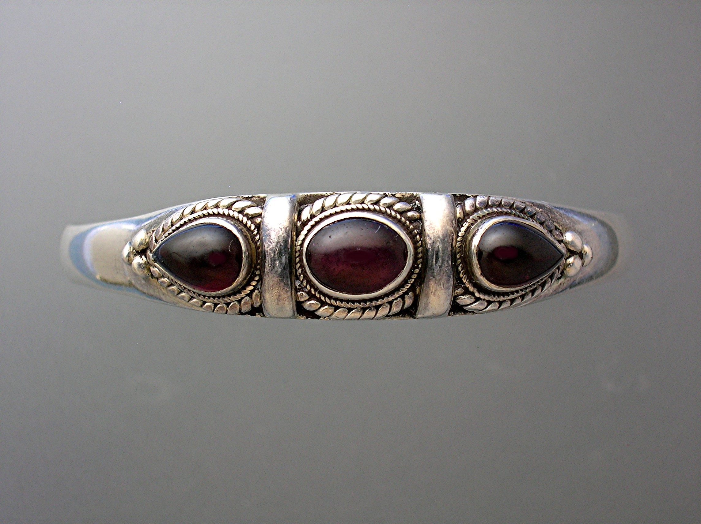 Sterling Silver and  Cabochon Garnet Cuff Bracelet