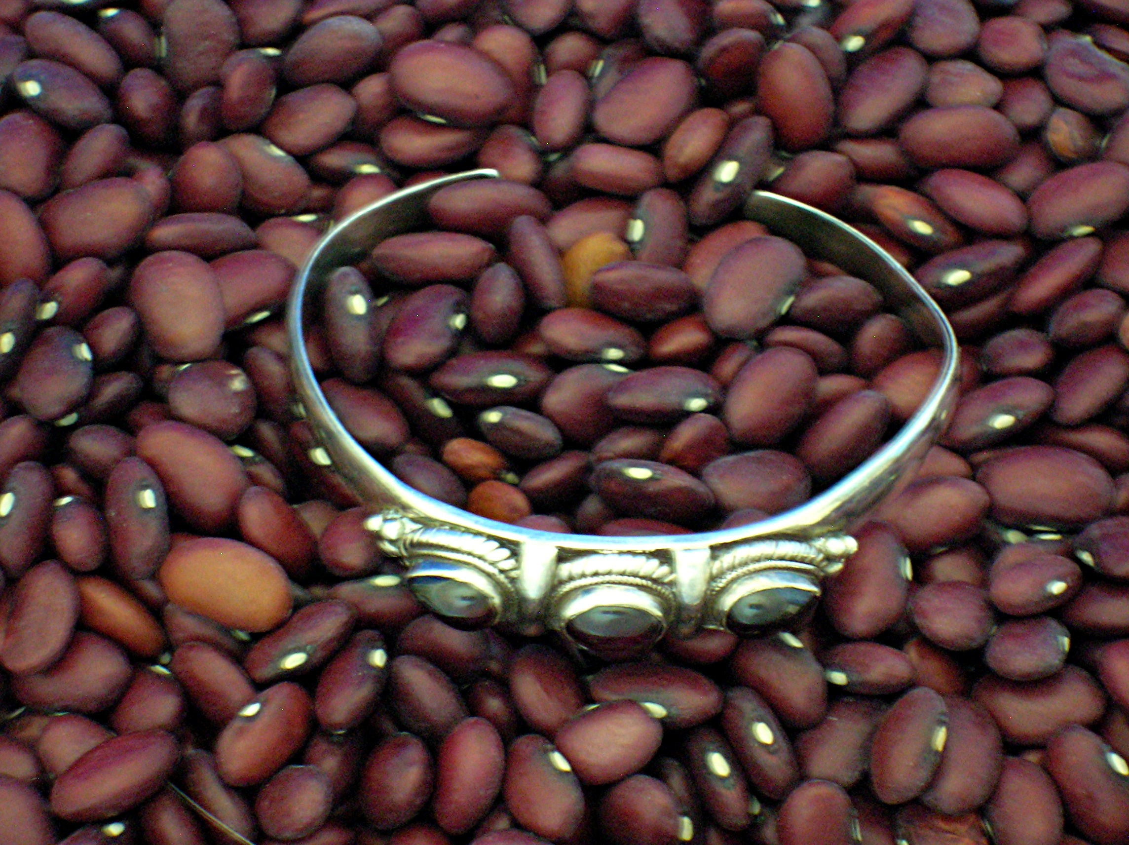 Sterling Silver and  Cabochon Garnet Cuff Bracelet
