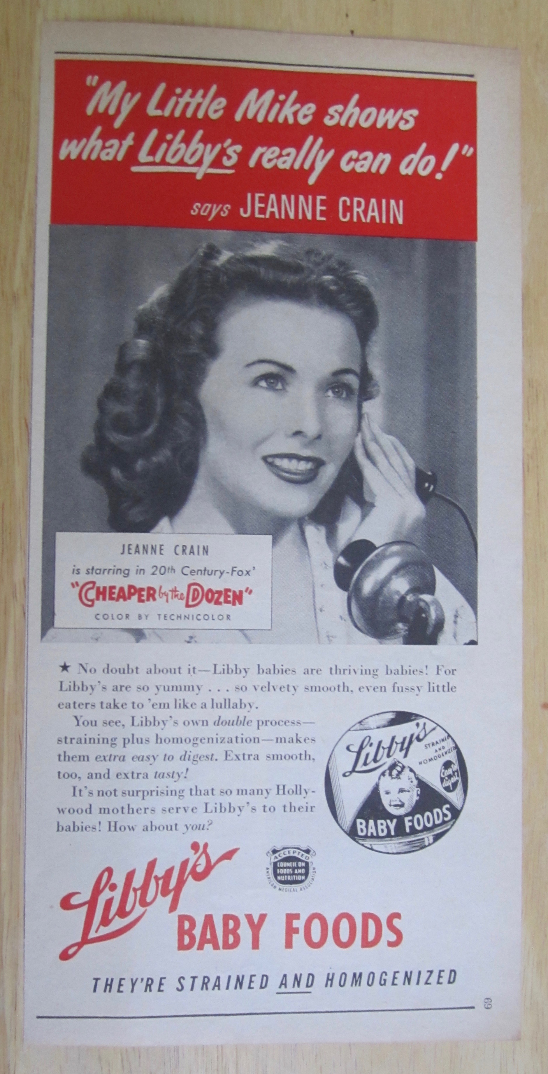 1950 Libby's Baby Food with Jeanne Crain