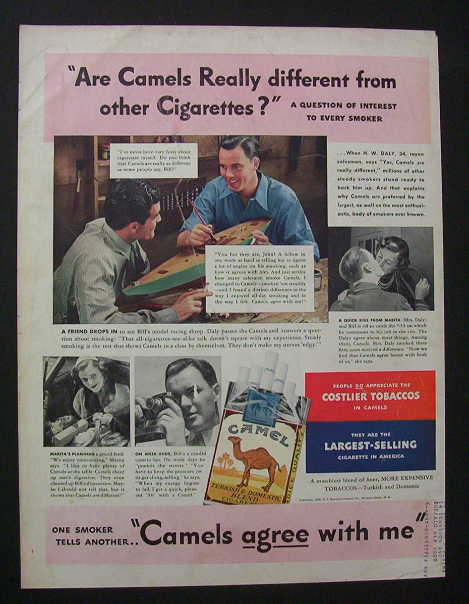 1938 Dual Ad: Ten High Whiskey  &  Camel  Cigarettes