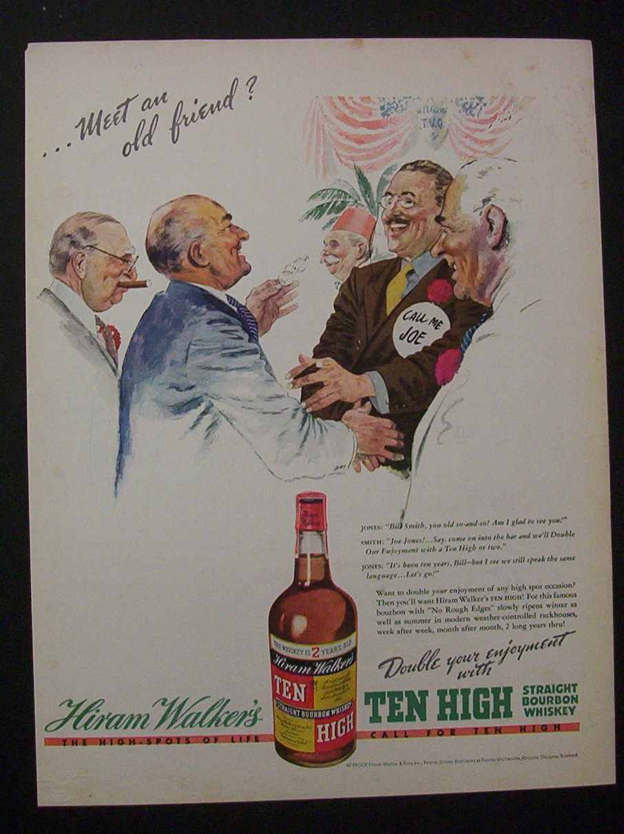 1938 Dual Ad: Ten High Whiskey  &  Camel  Cigarettes