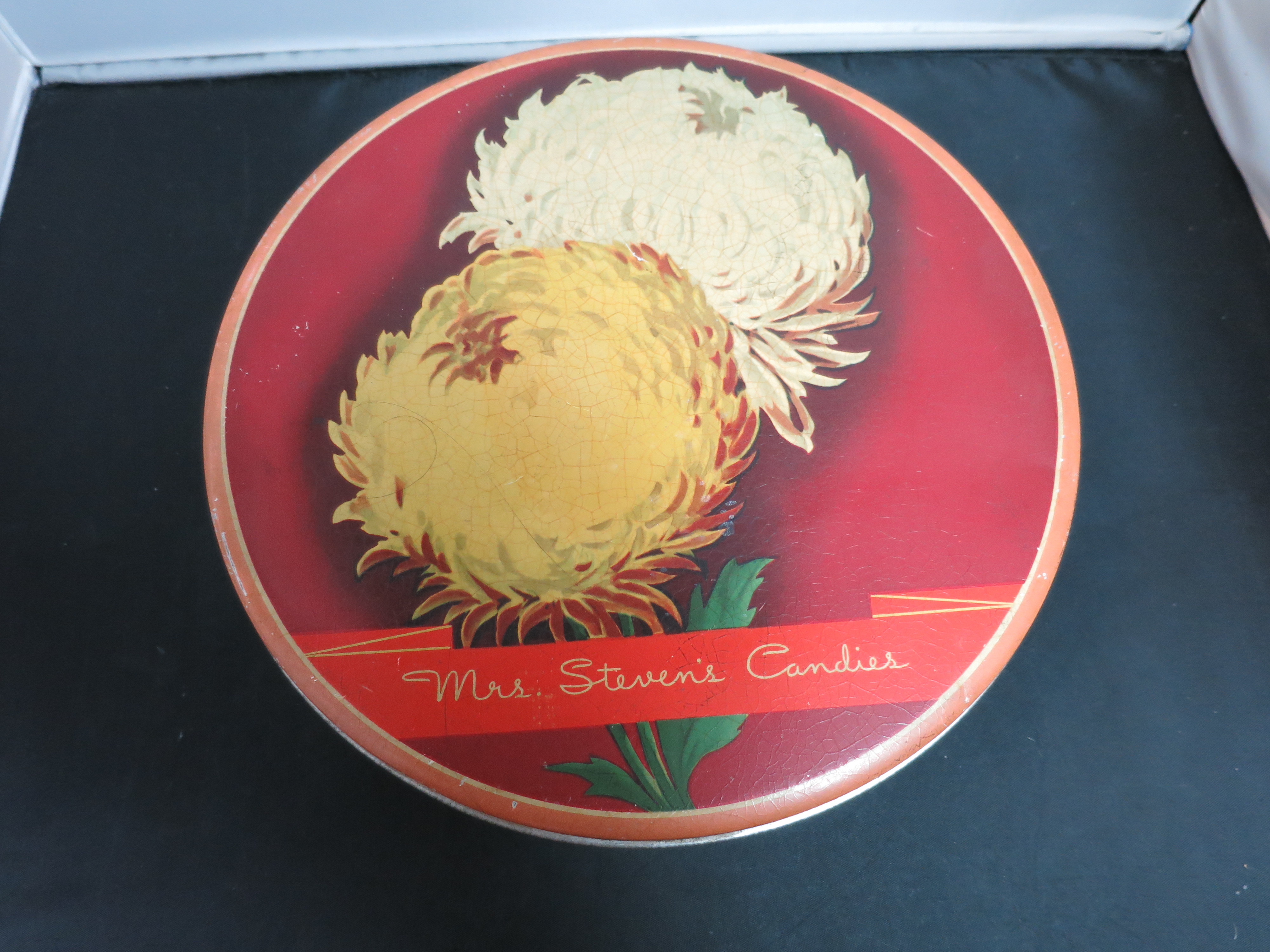Mrs Stevens Candies Tin Floral Antique circa 1920s
