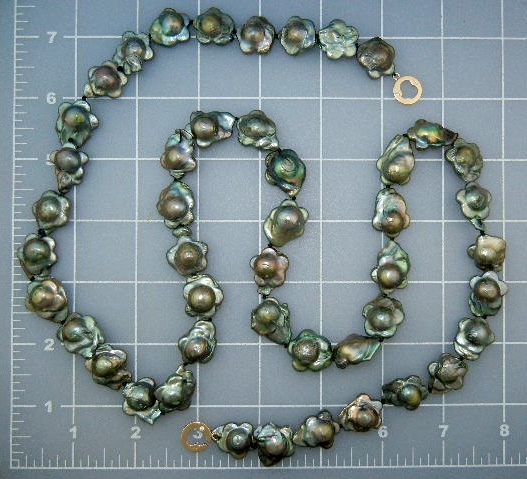 14K Gold Plate Green Keshi Flower Pearls 34 inches