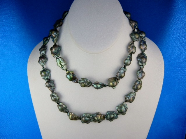 14K Gold Plate Green Keshi Flower Pearls 34 inches