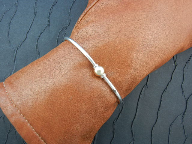 14K Gold Bead  Sterling Silver Bracelet 14K 925  H