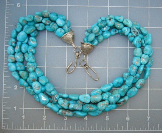 New Lander Turquoise Sterling Silver 4 Strand Necklace