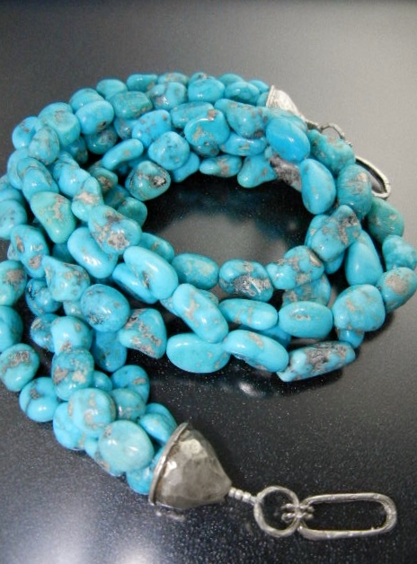 New Lander Turquoise Sterling Silver 4 Strand Necklace