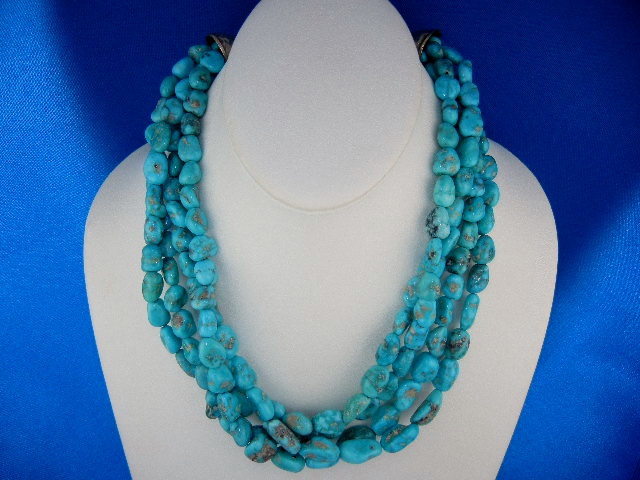 New Lander Turquoise Sterling Silver 4 Strand Necklace