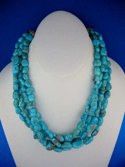 New Lander Turquoise Sterling Silver 4 Strand Necklace