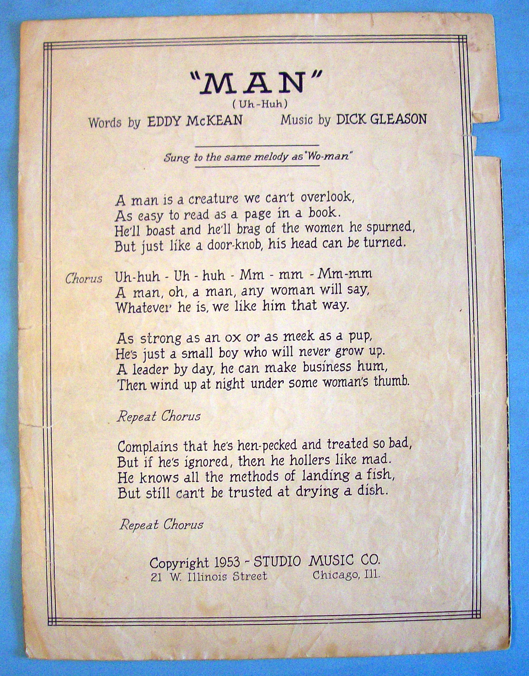 Sheet Music For 1953 Woman