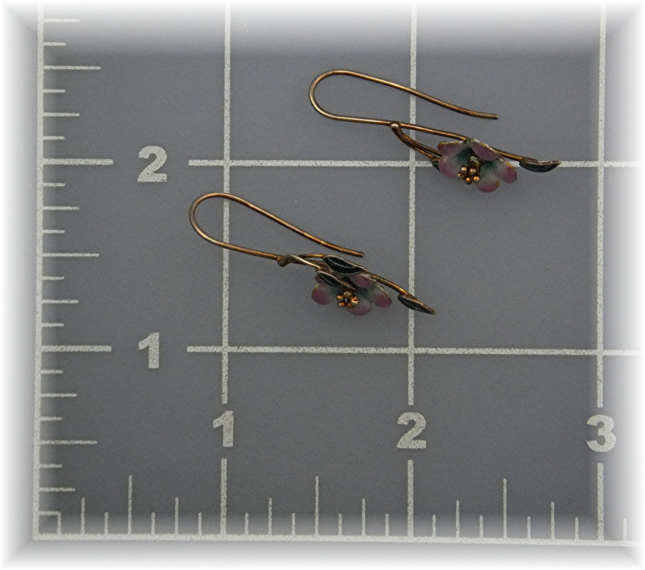 Earrings Enamel Pink Green Gold Fill Loop Earrings