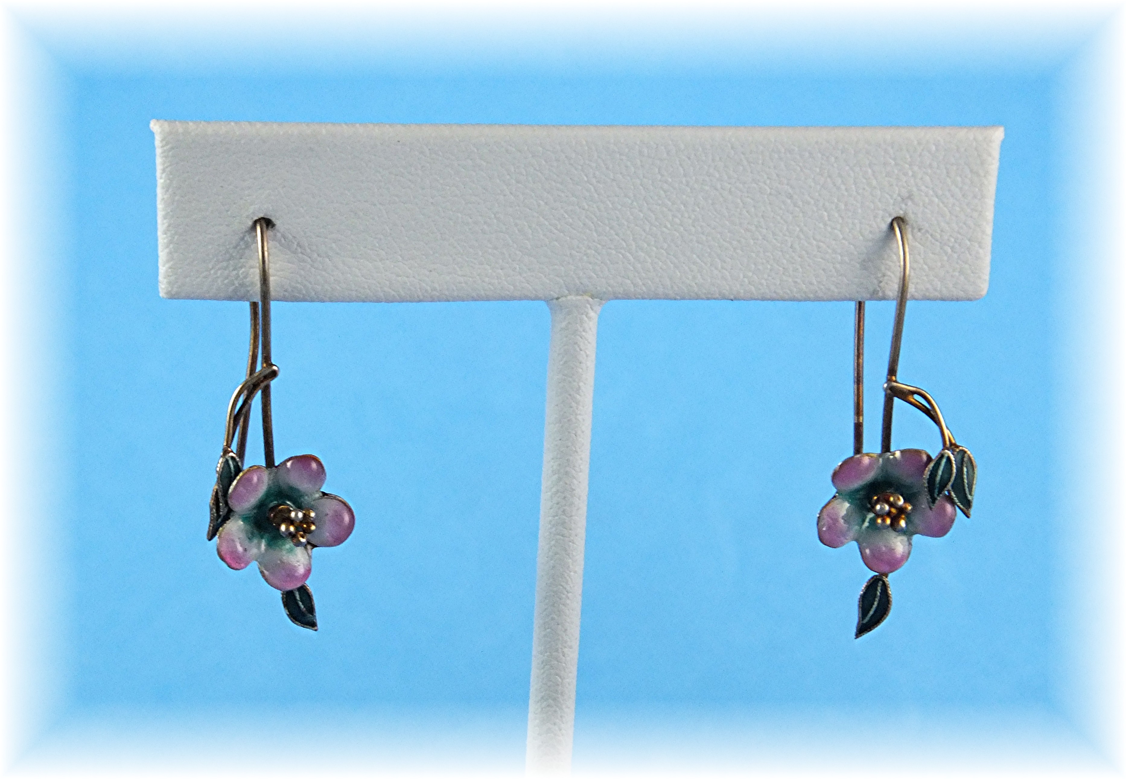 Earrings Enamel Pink Green Gold Fill Loop Earrings