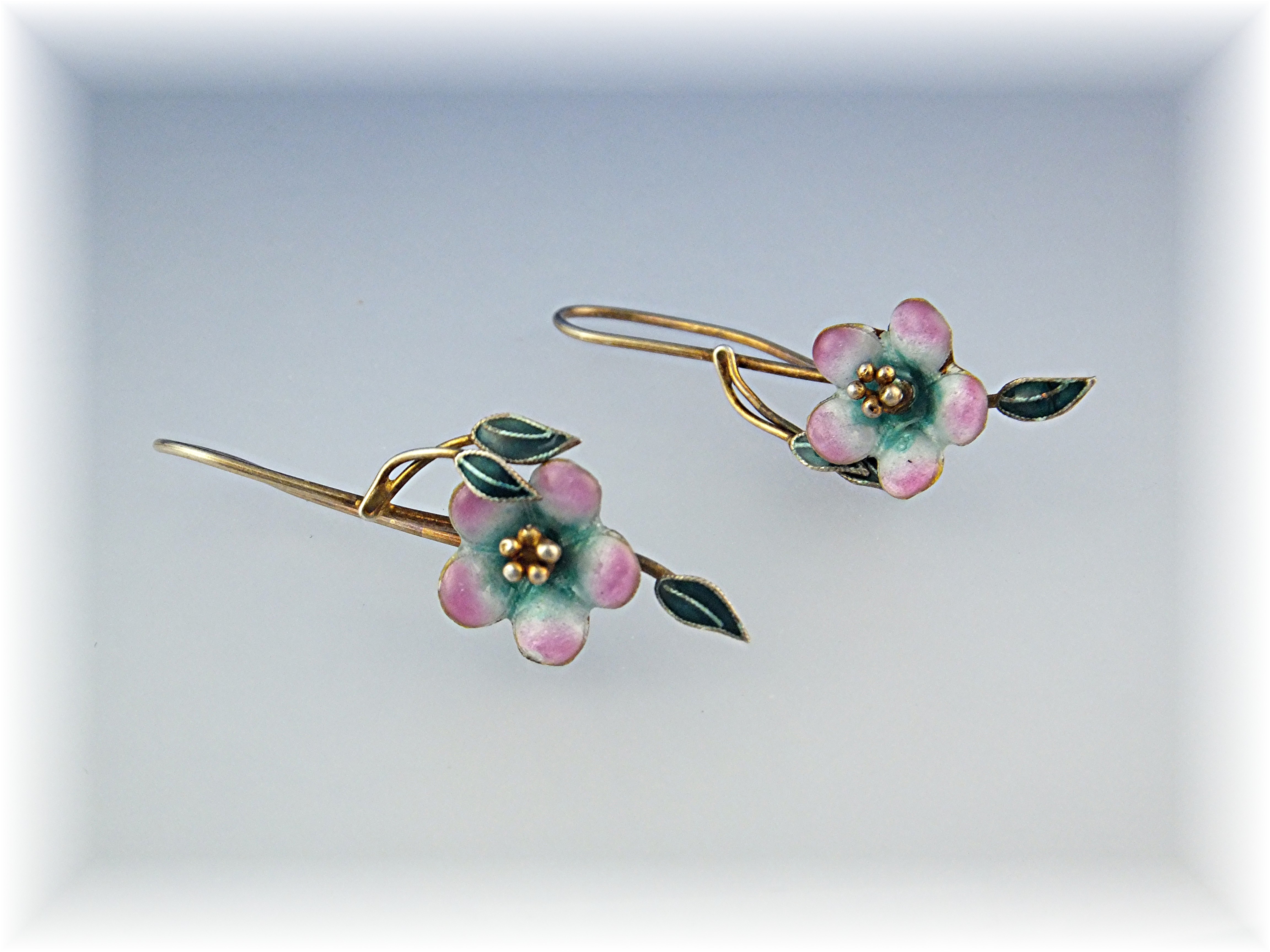Earrings Enamel Pink Green Gold Fill Loop Earrings