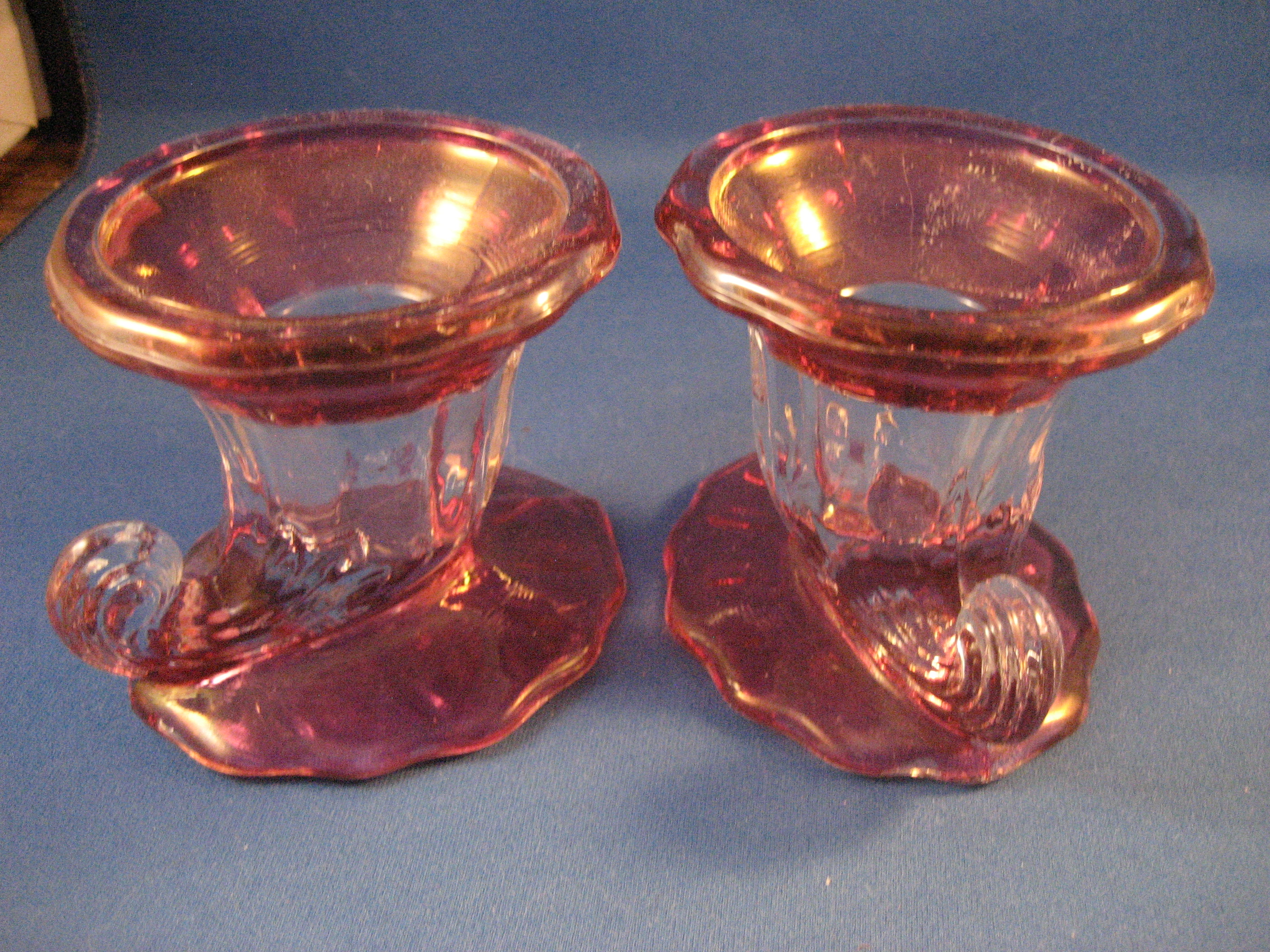 Red Flashing Glass Cornucopia Candle Holders