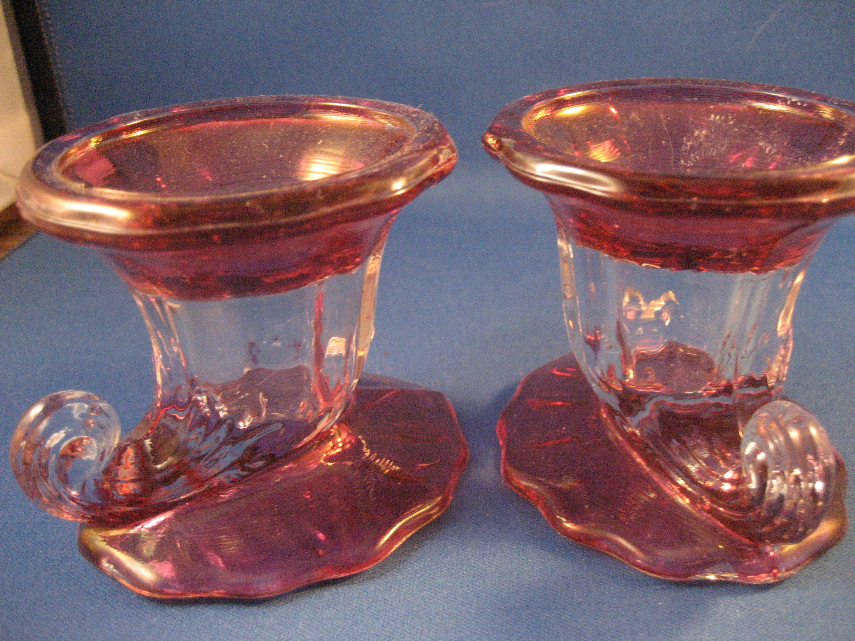 Red Flashing Glass Cornucopia Candle Holders