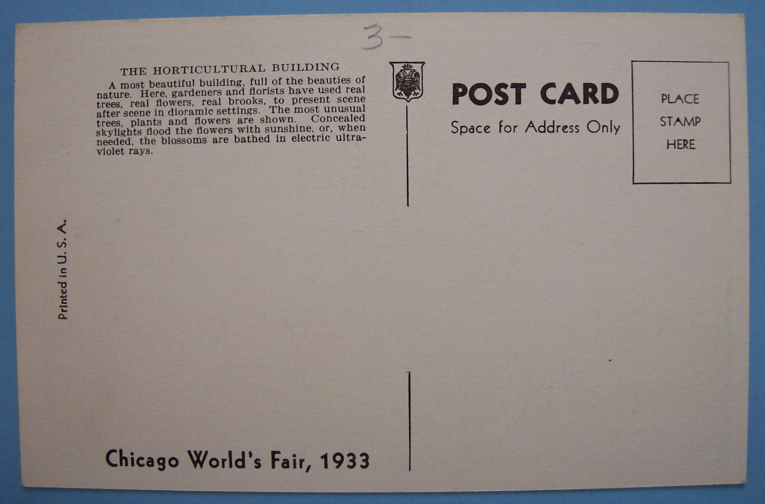 1933 Century Of Progress Horticultural Bldg Postcard