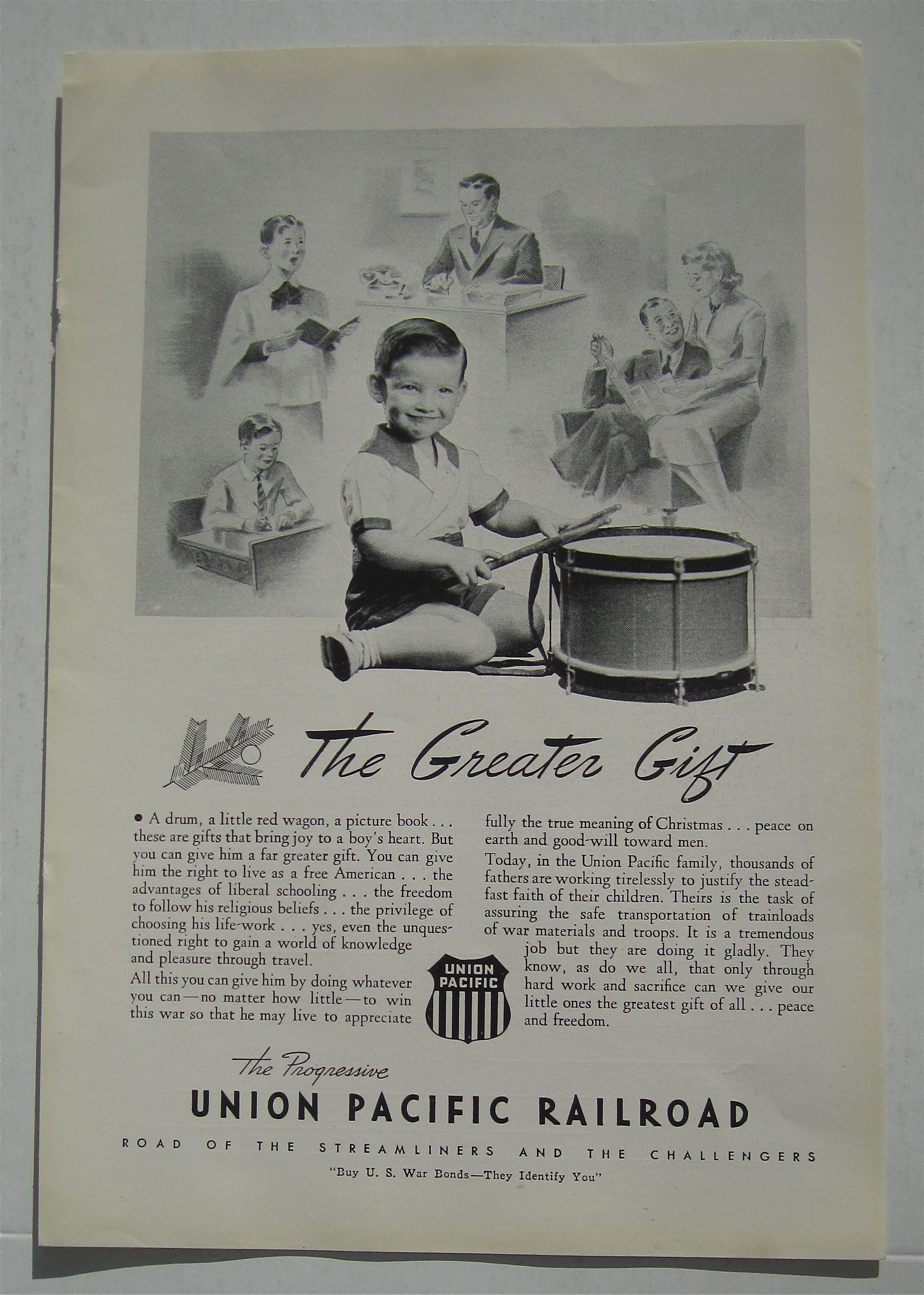 1942 Union Pacific Railroad w/ Little Boy Playing Drum
