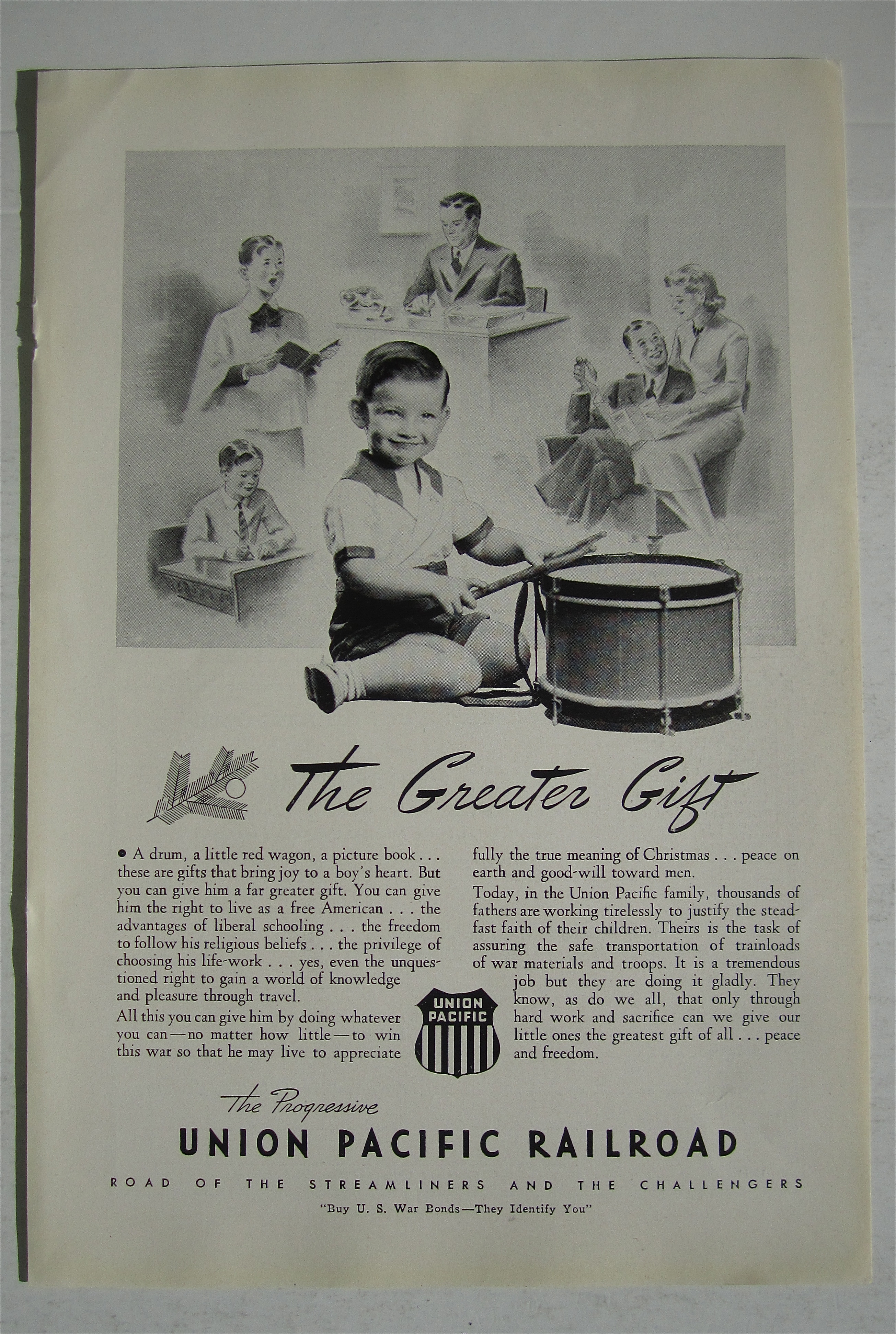 1942 Union Pacific Railroad w/ Little Boy Playing Drum