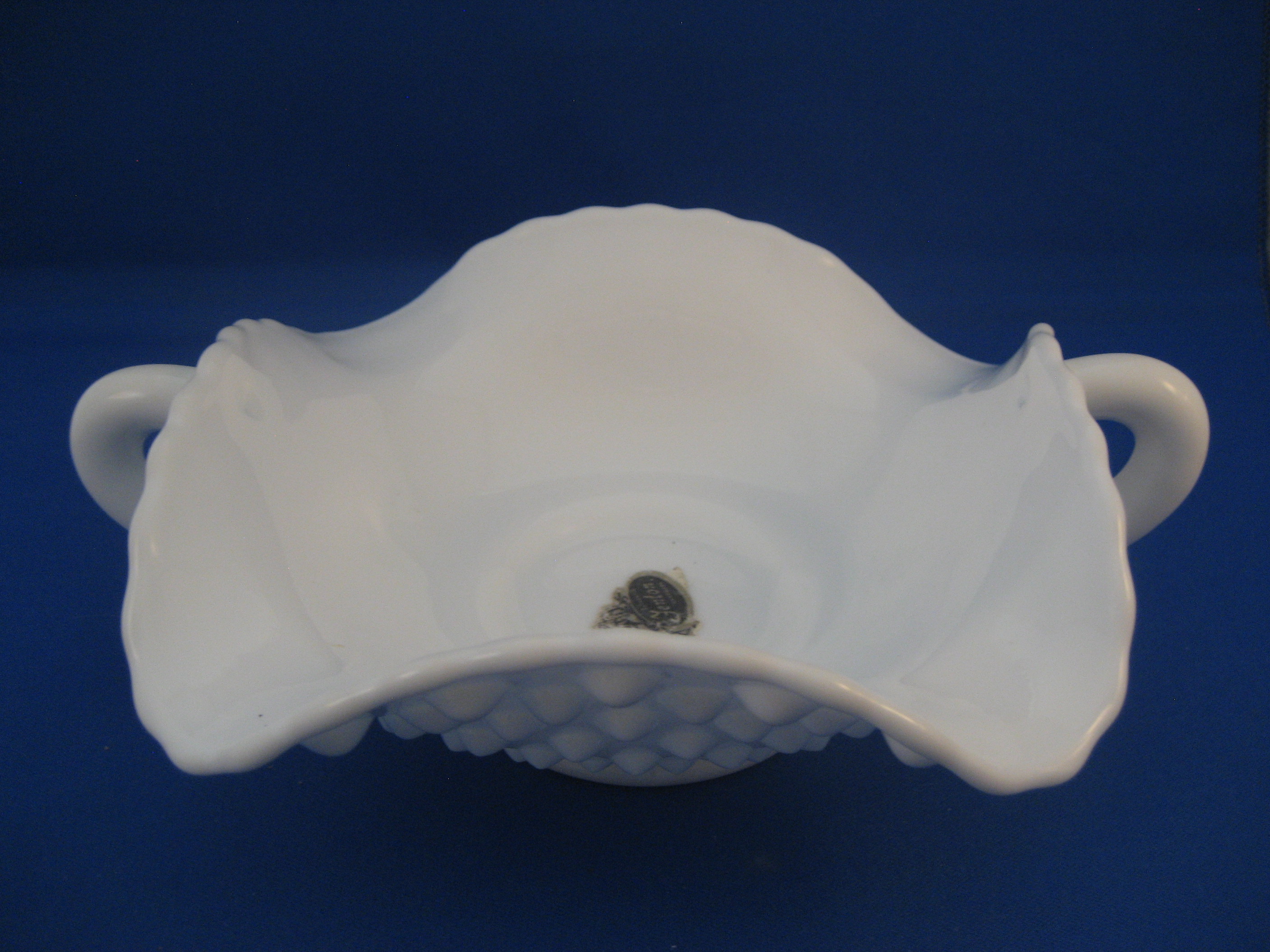 Milk Glass Hob Nail Fenton Two Handle Dish