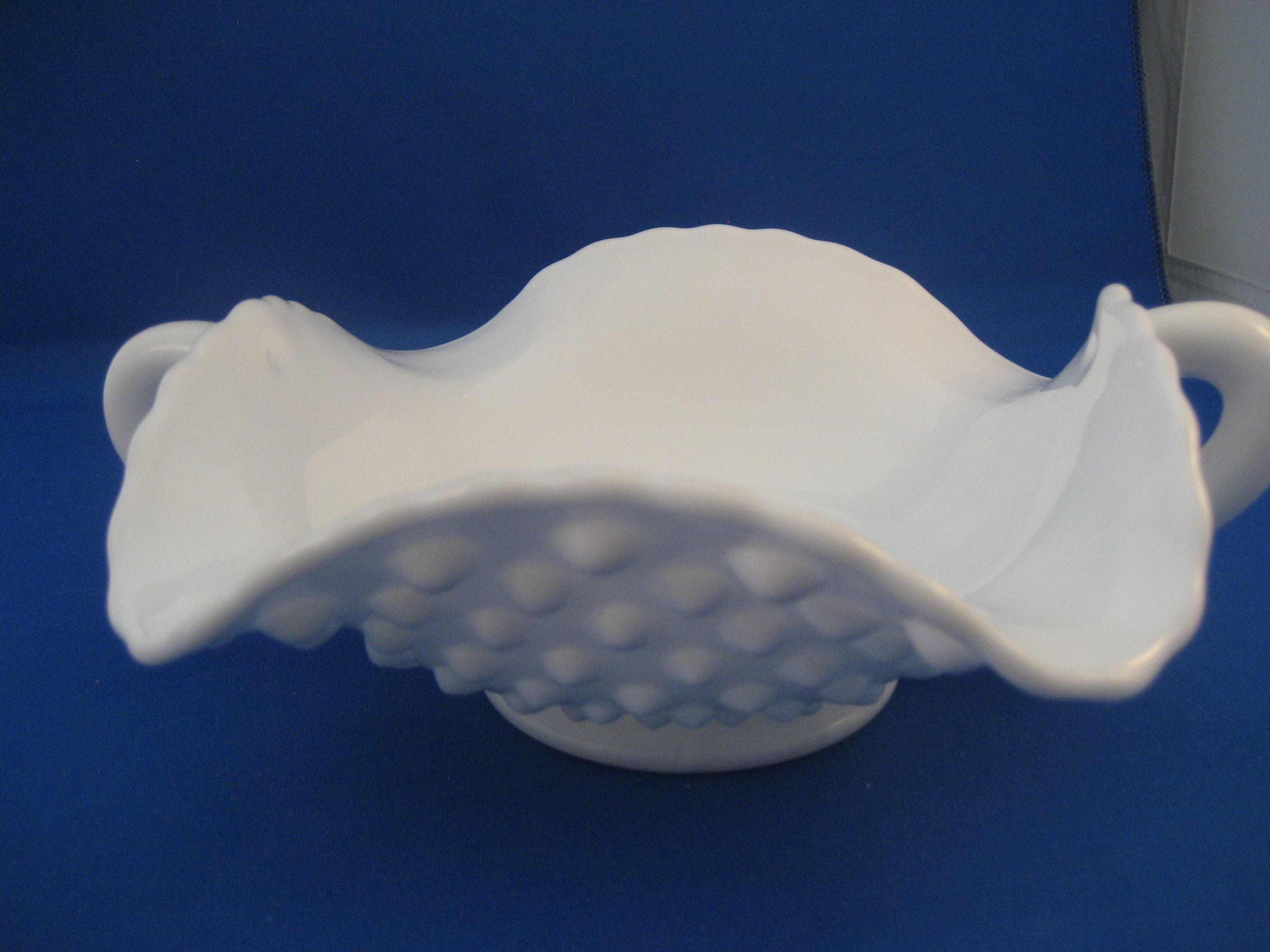Milk Glass Hob Nail Fenton Two Handle Dish