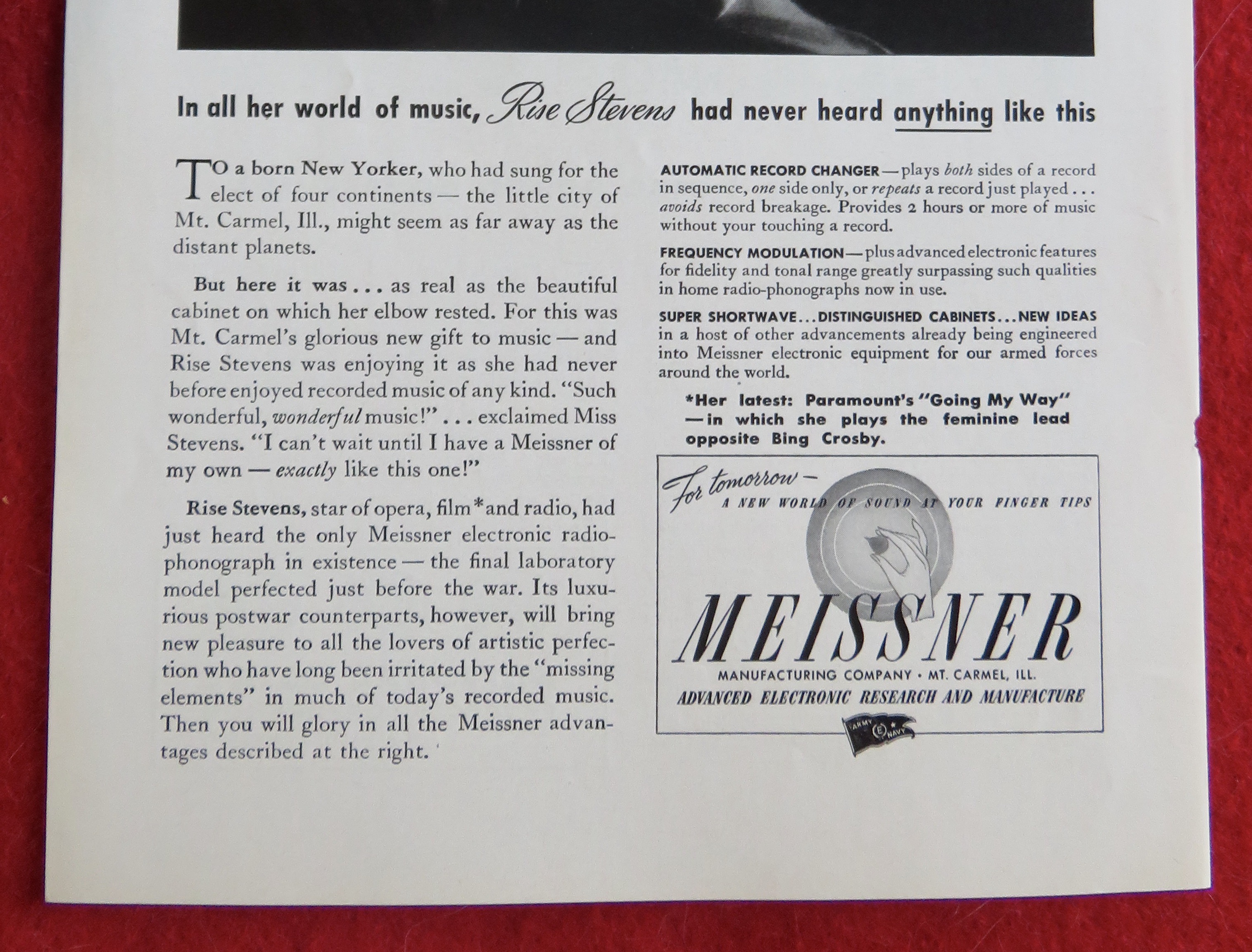 1944 Meissner Electronic Radio with Rise Stevens