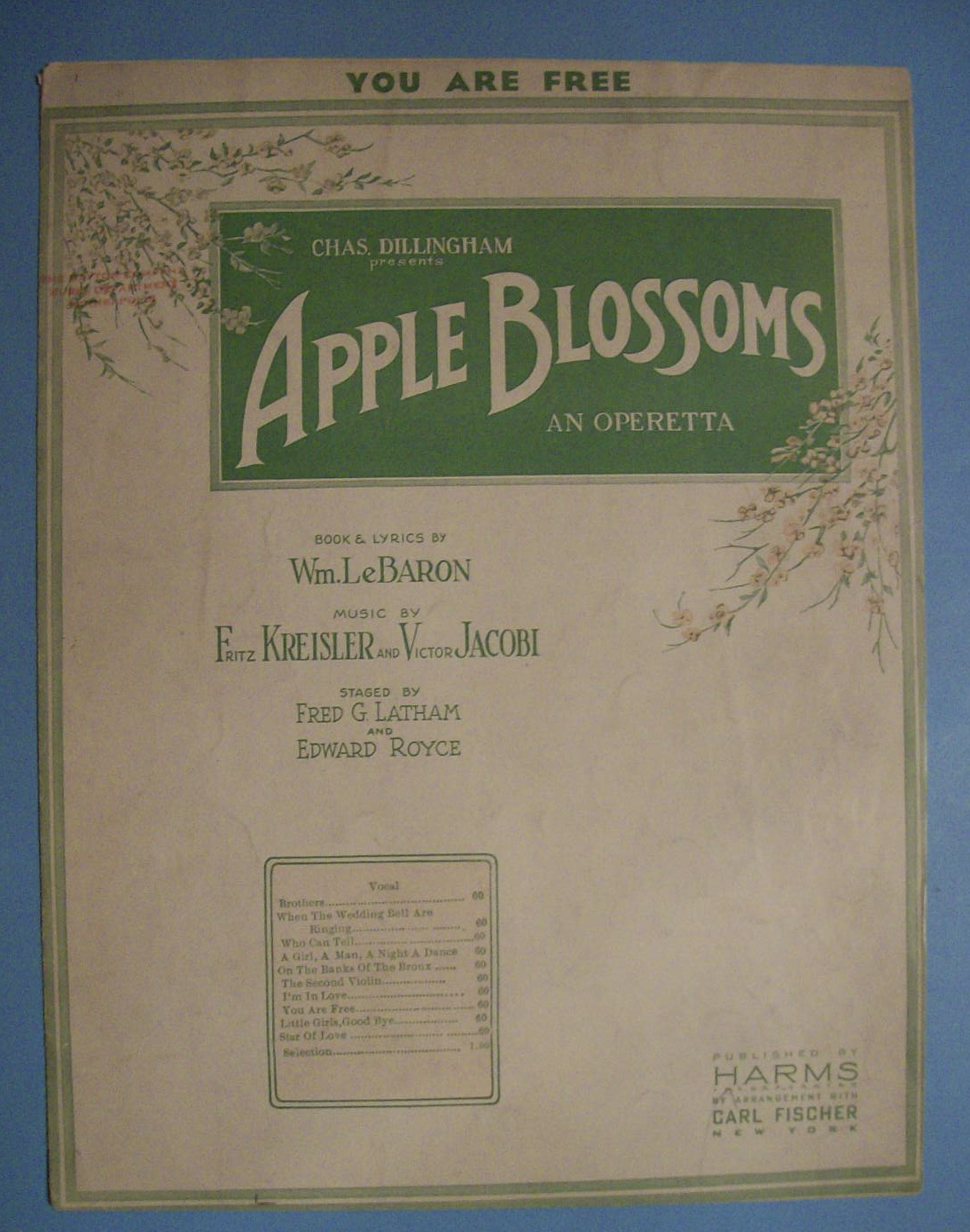 Sheet Music For 1919 Apple Blossoms