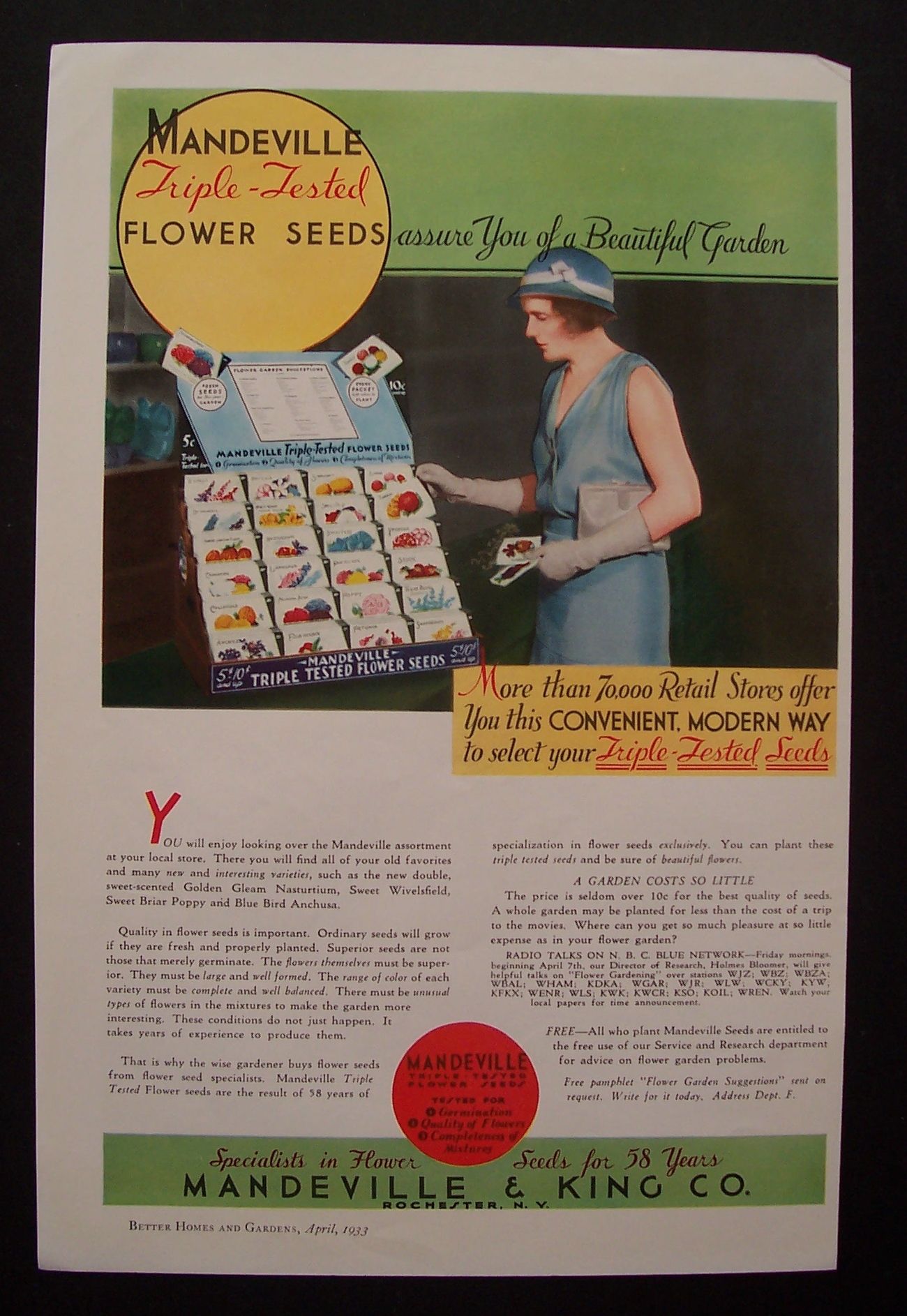 1933 Mandeville Triple Tested Flower Seeds