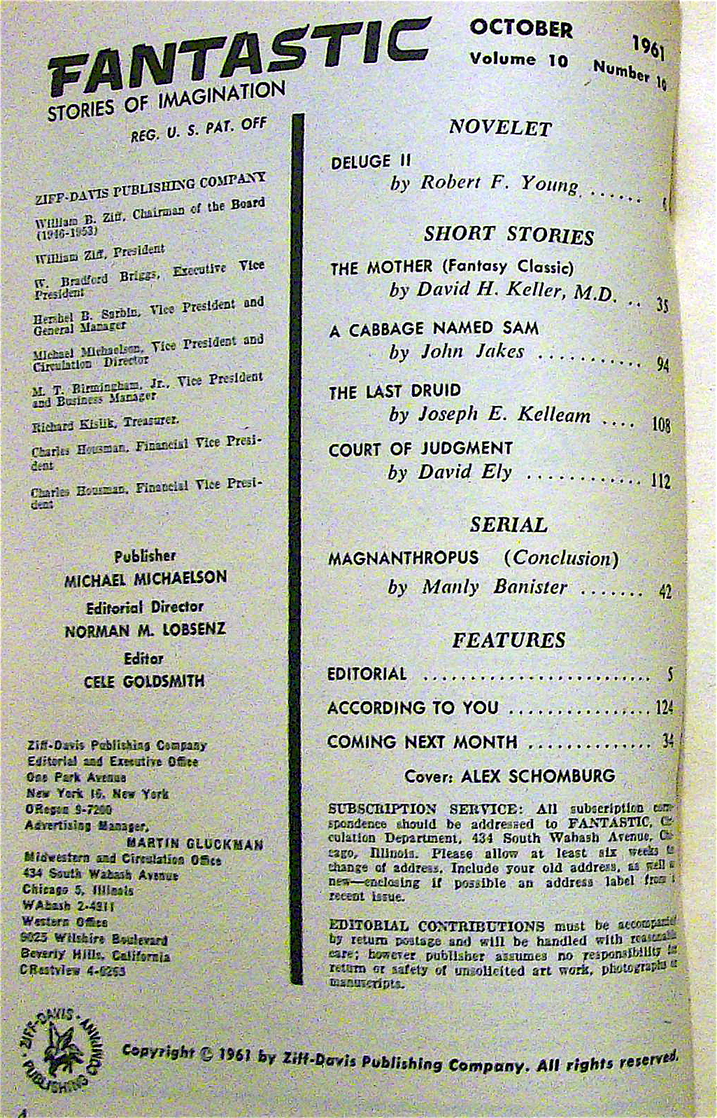 Fantastic Magazine October 1961 Deluge II & Last Druid