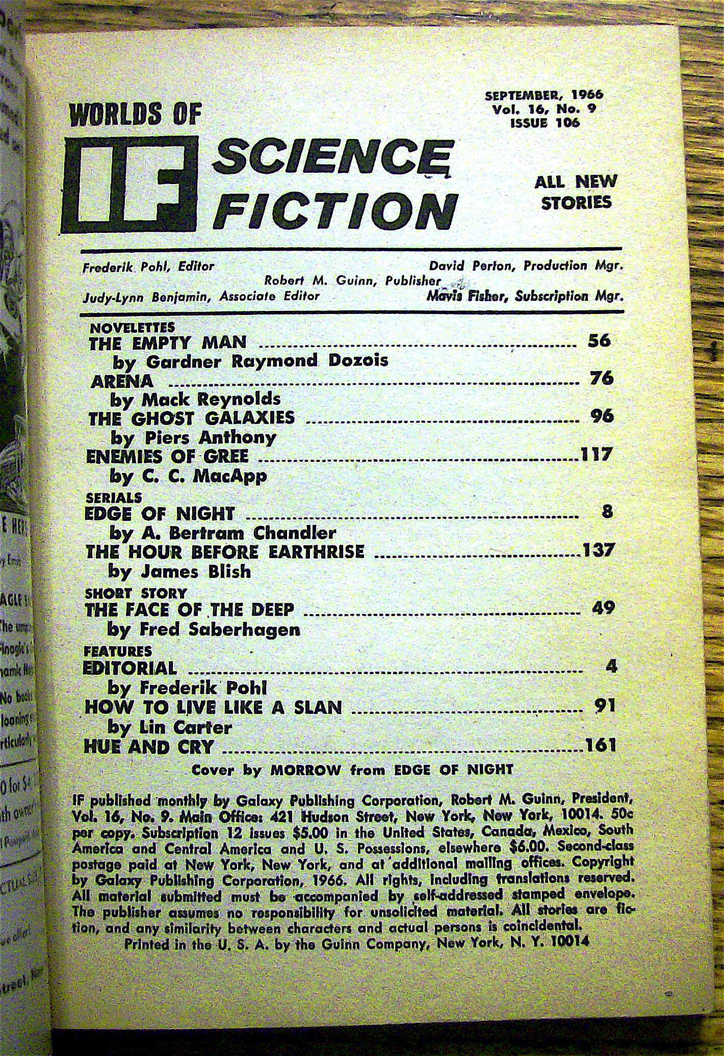 Worlds Of If Magazine September 1966 Edge Of Night