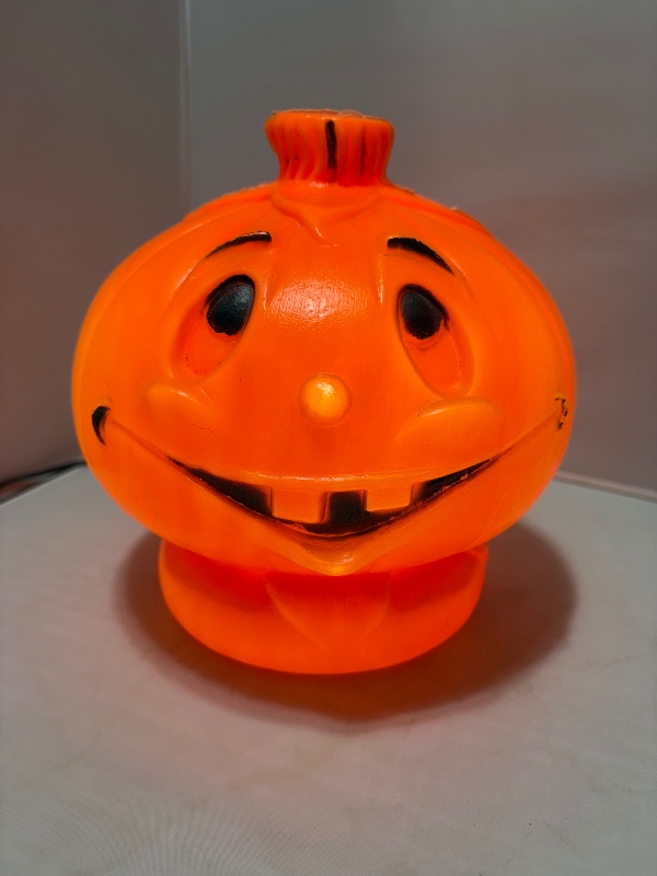 Bayshore Halloween Blow Mold Pumpkin Light Up Jack O Lantern with Label