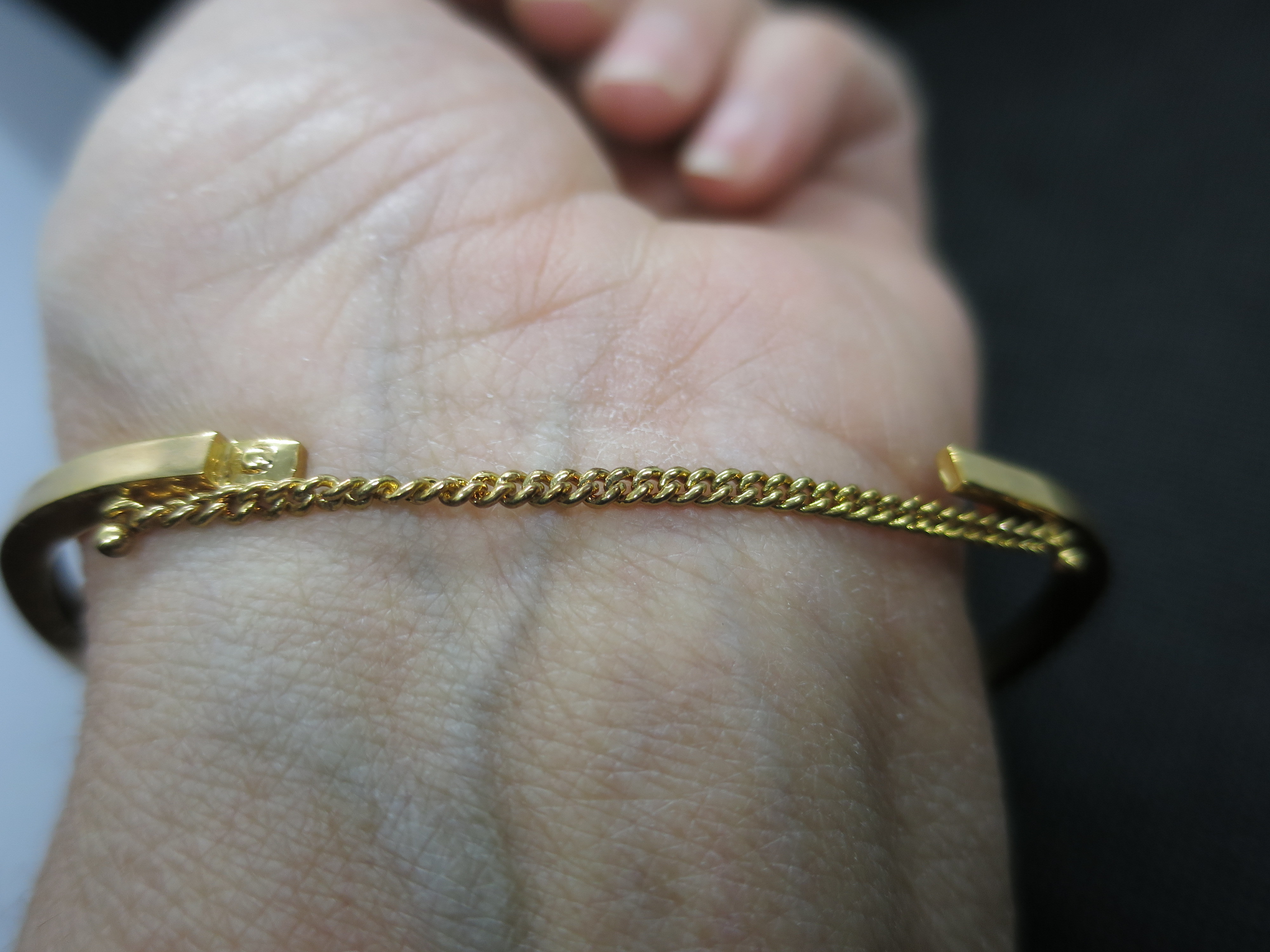 Vintage Ldadpr signed bracelet gold tone clear and blue stone