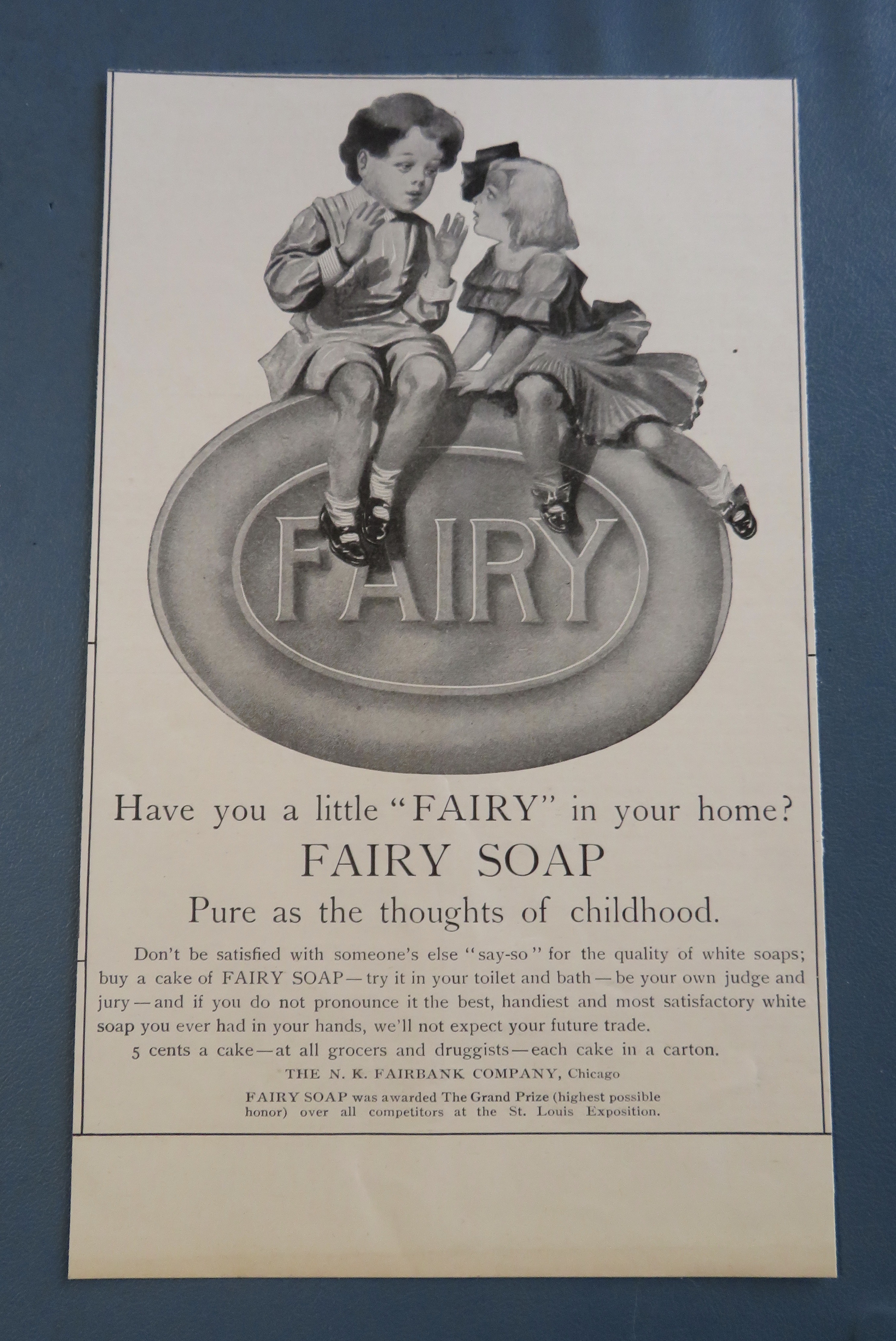1905 Fairy Soap w/ Boy & Girl Kissing On A Bar Of Soap