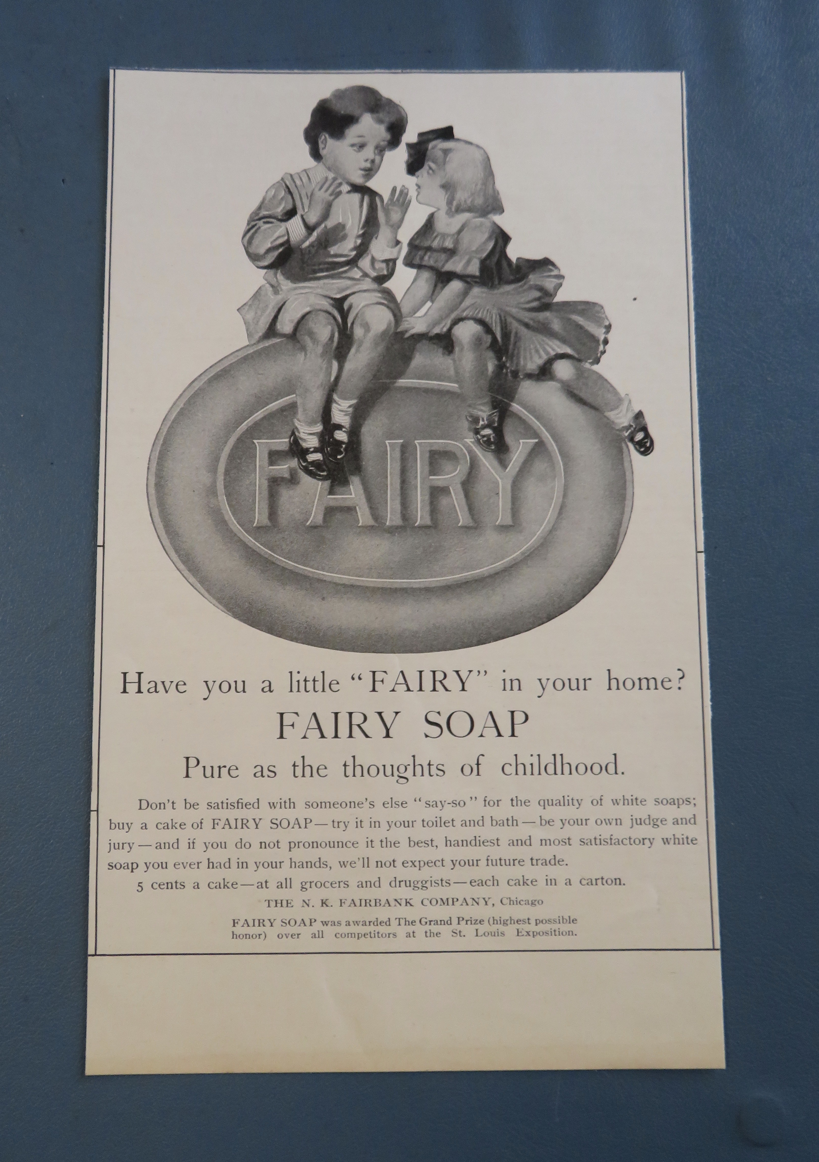 1905 Fairy Soap w/ Boy & Girl Kissing On A Bar Of Soap