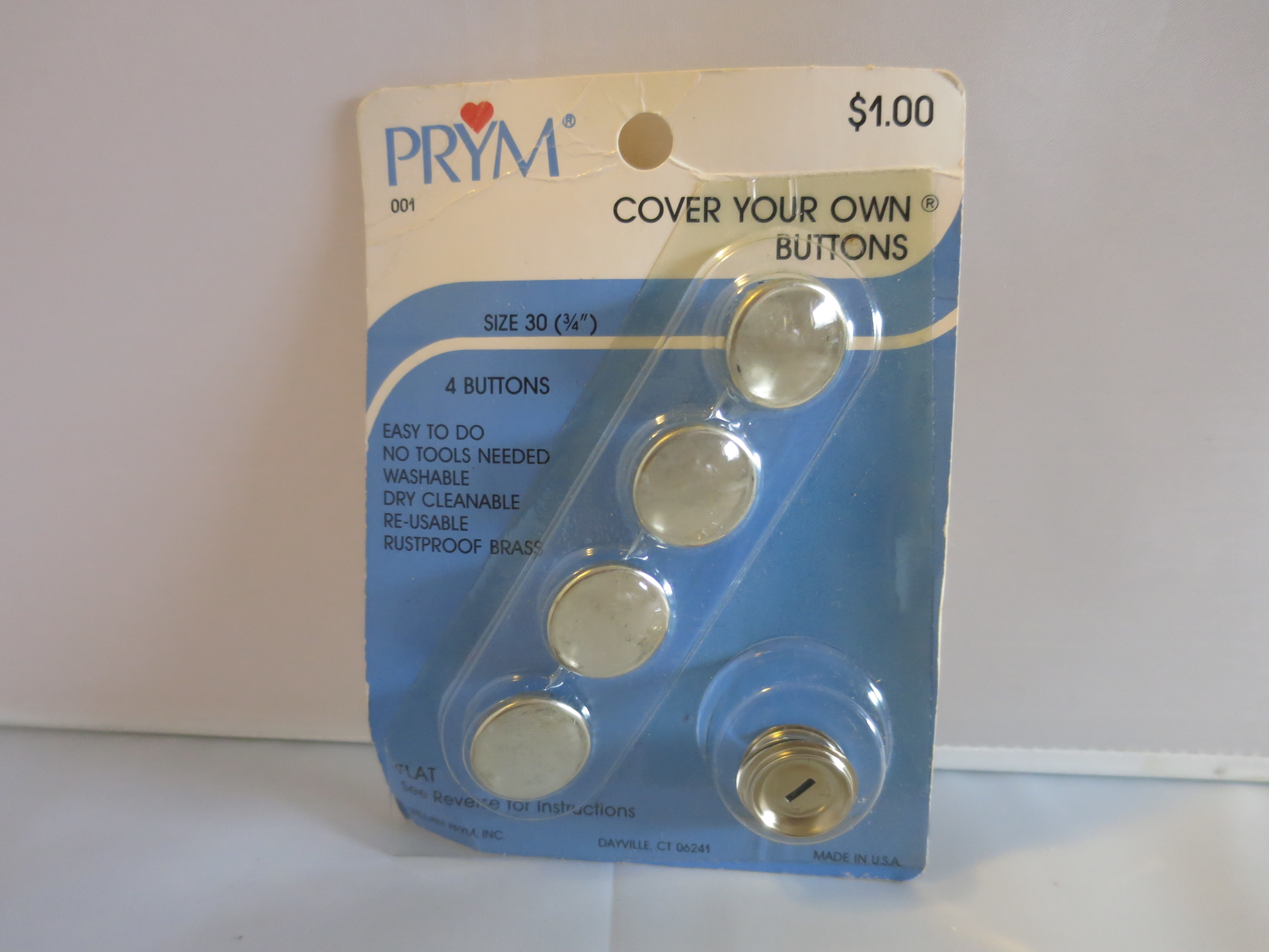 Vintage Prym Cover Your Own Buttons unopened package 4 buttons