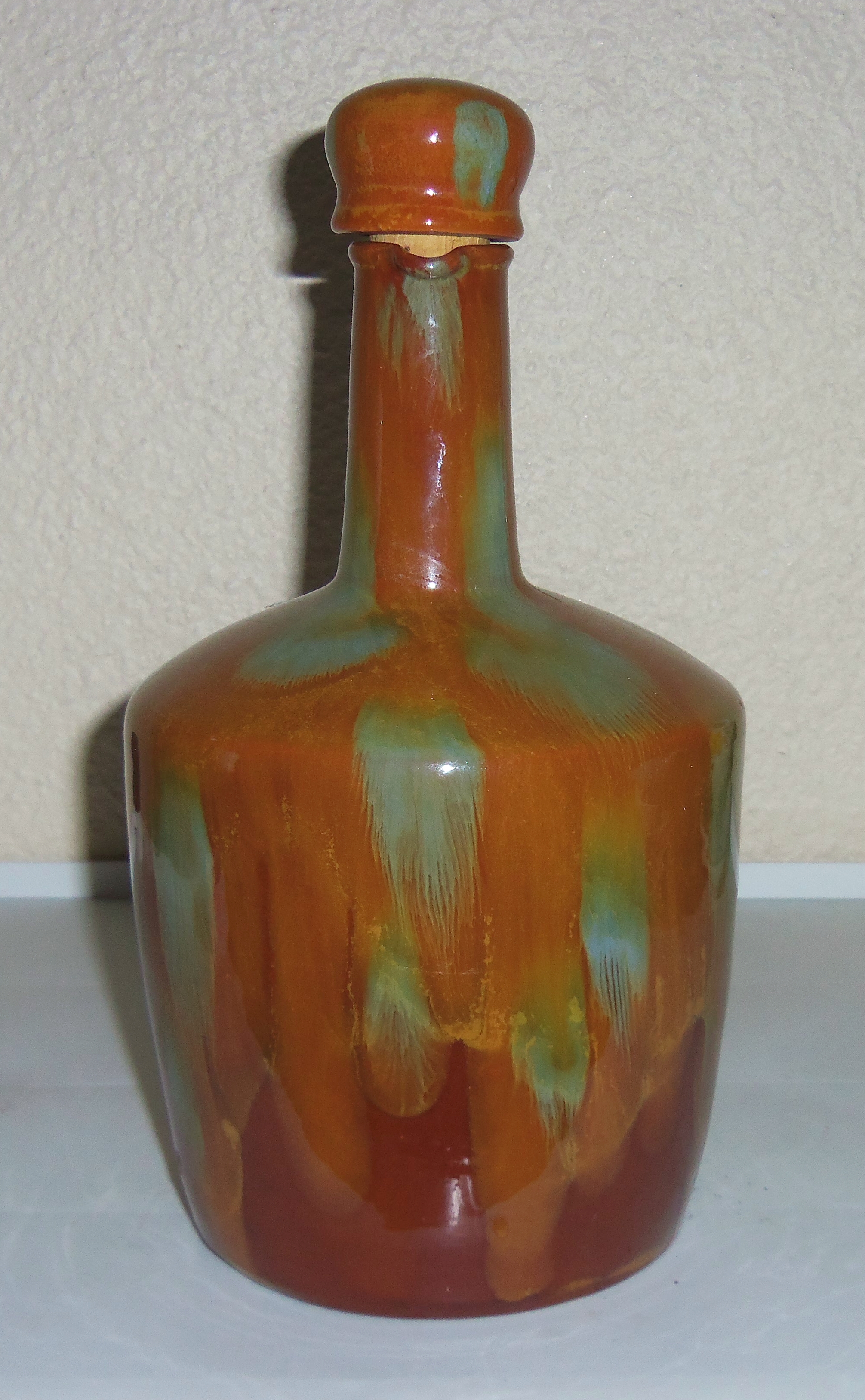 Switzerland Art Pottery Brown Flambe Musical Jug W/Cap!