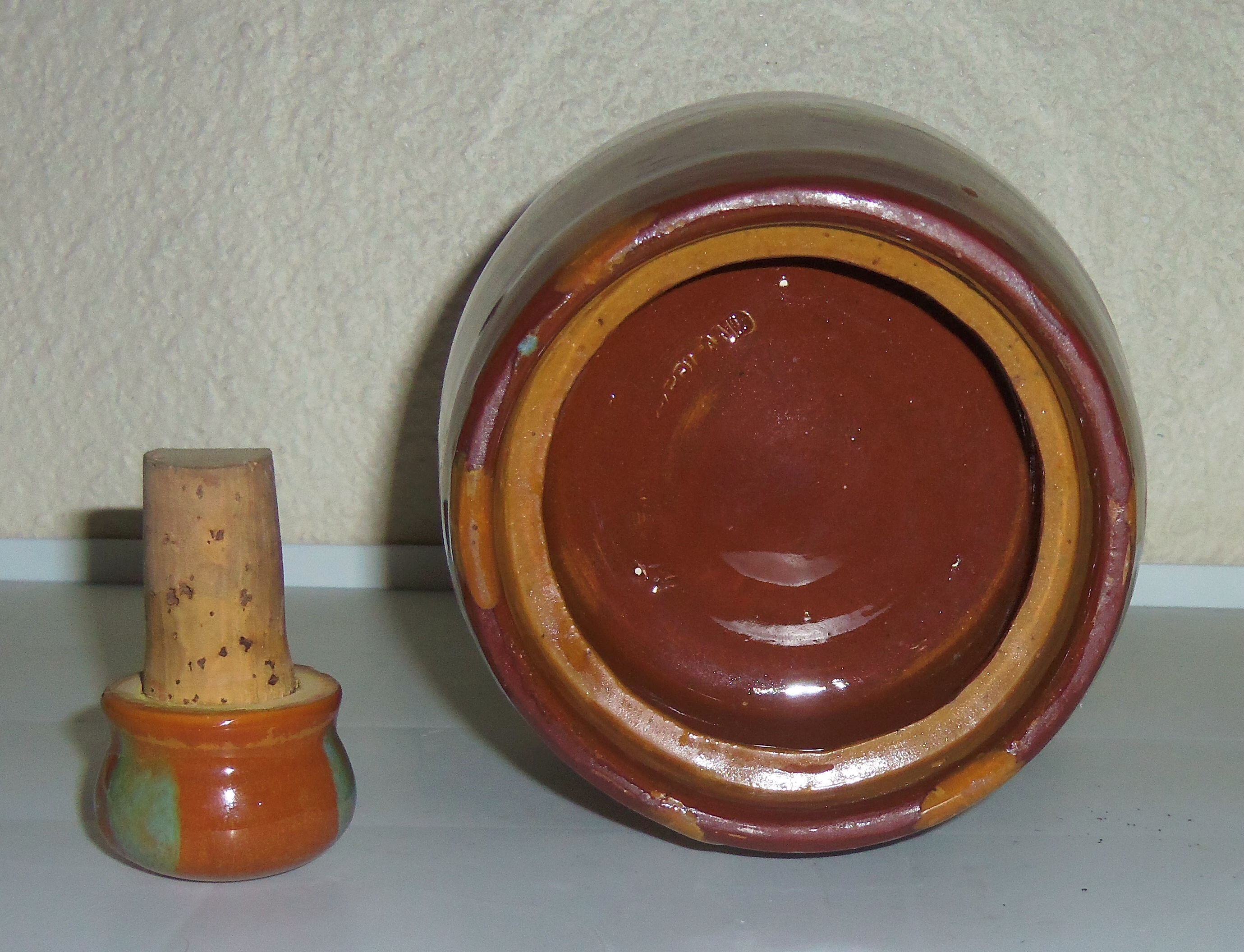 Switzerland Art Pottery Brown Flambe Musical Jug W/Cap!